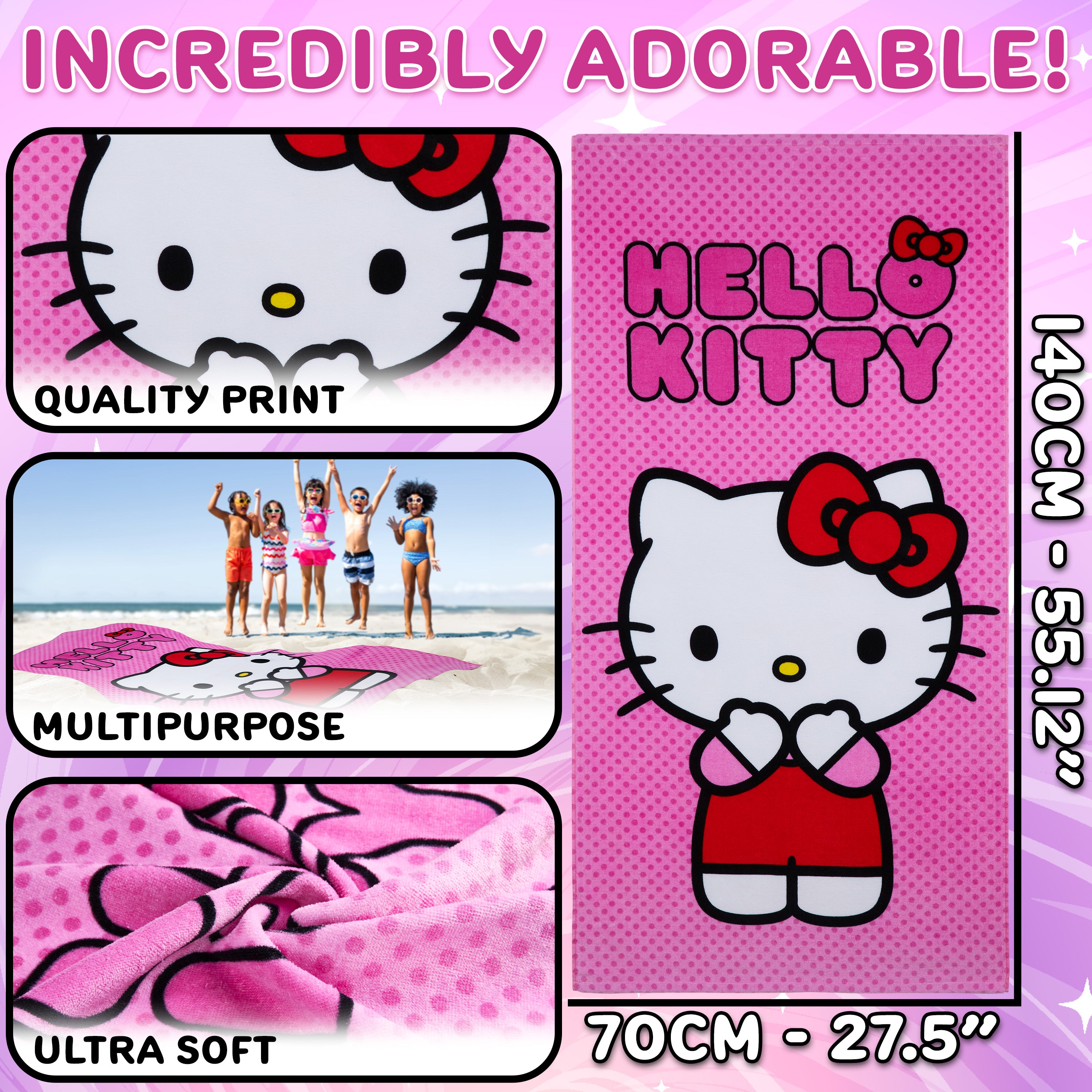 hello-kitty-serviette-plage-rose-70x140cm-absorbante image 6