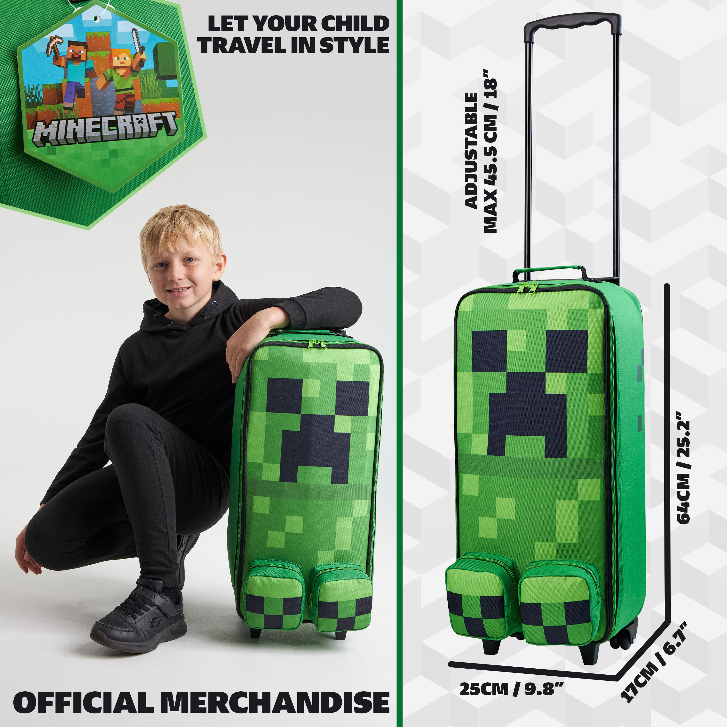minecraft-creeper-valise-enfant-roulette-verte-64-cm image 6