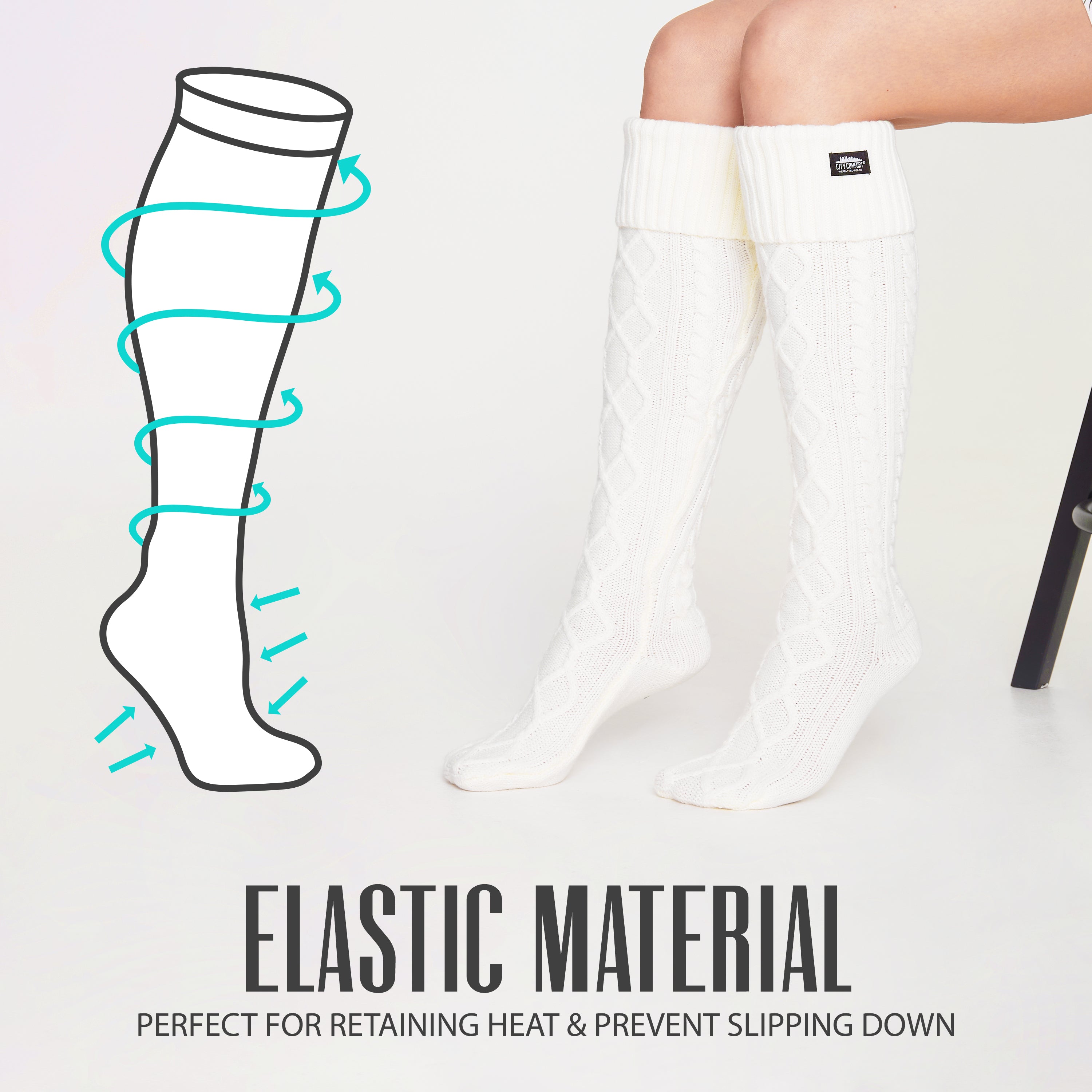citycomfort-women-chaussettes-hautes-femme-cr-me-maille-torsad-e image 4