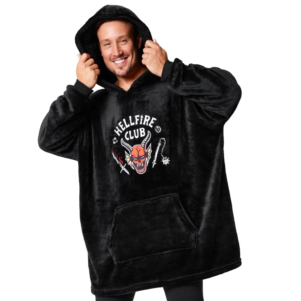 stranger-things-hoodie-plaid-homme-noir-oversize image 1