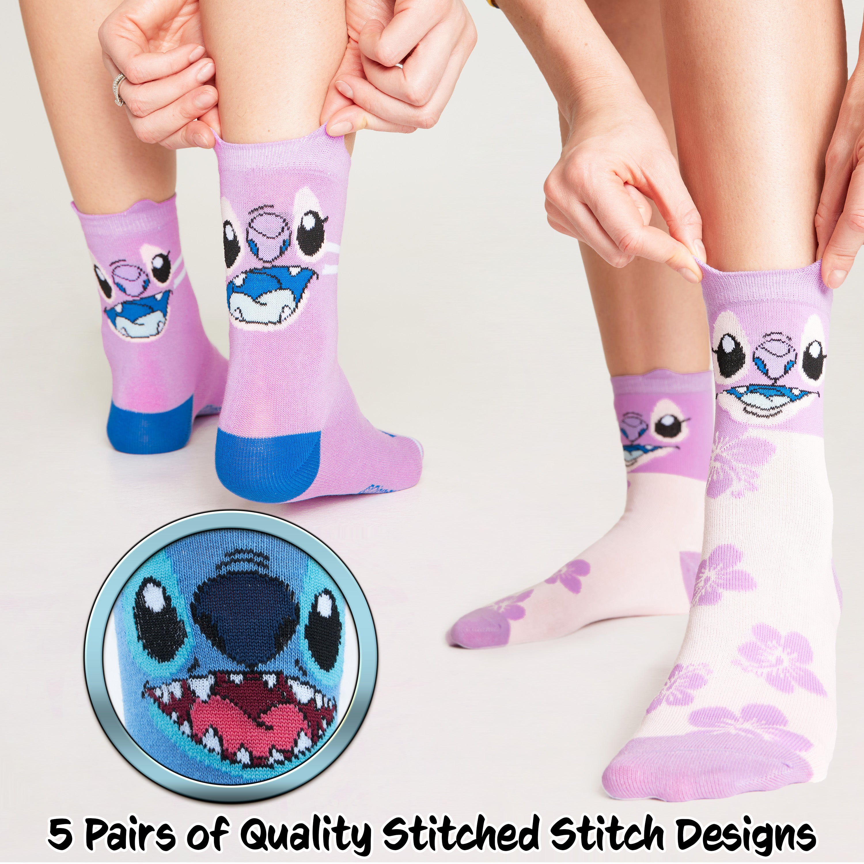 disney-chaussettes-femme-stitch-lot-5-paires-rose-bleu-coton image 6