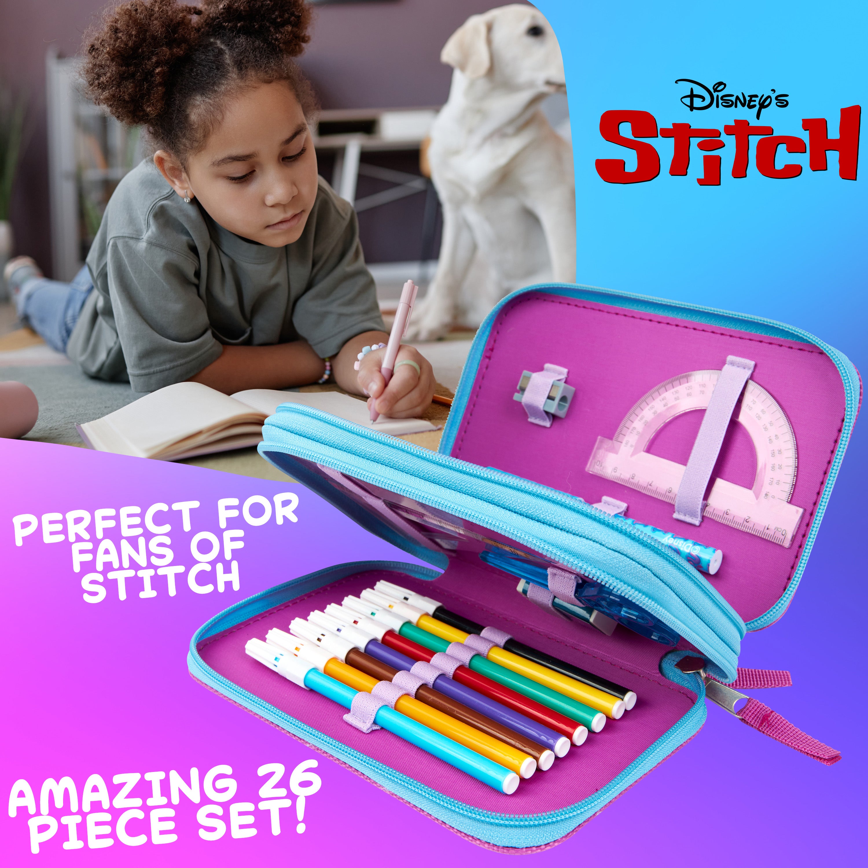 disney-trousse-garnie-enfant-stitch-feutres-crayons-fille image 3