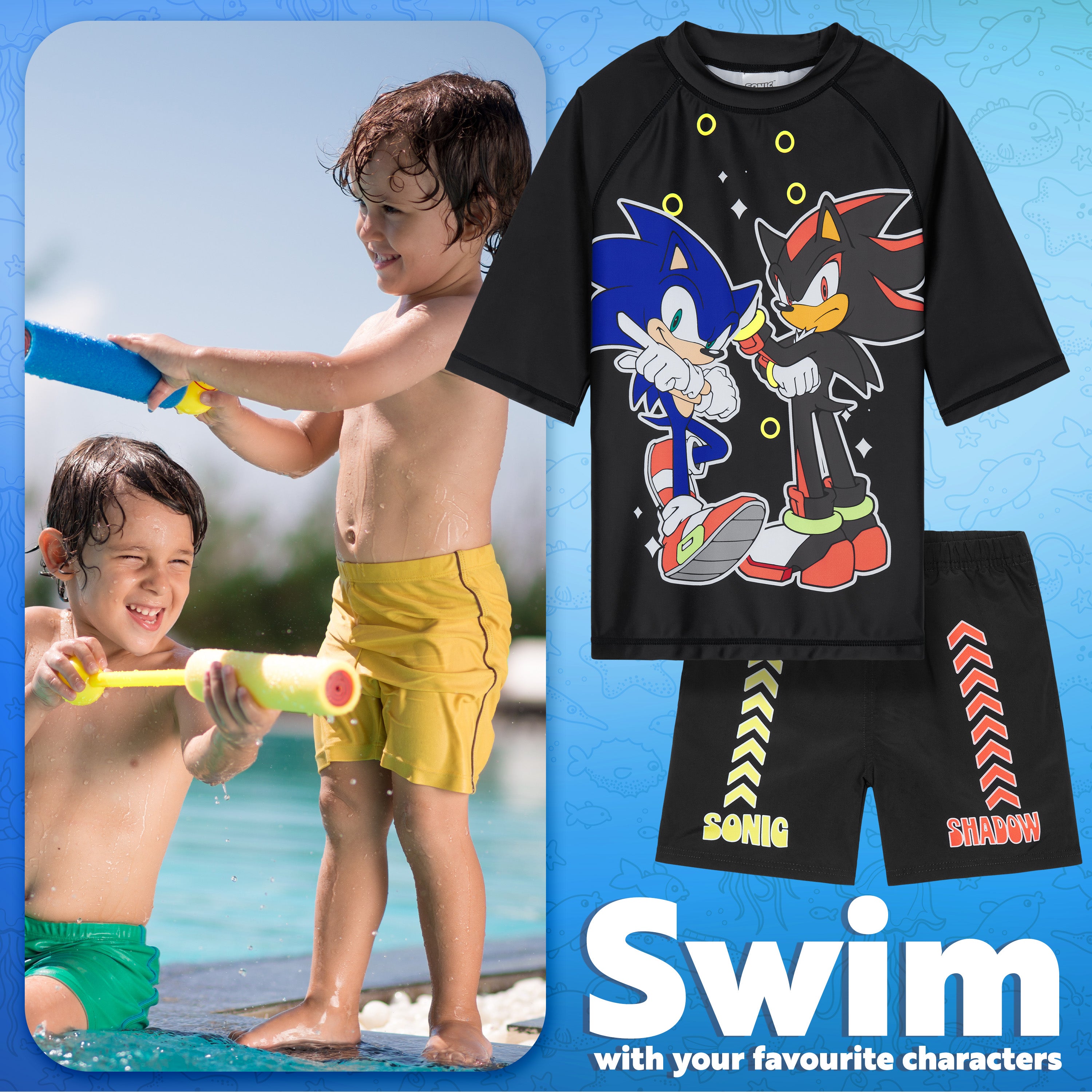 sonic-maillot-de-bain-gar-on-2-pi-ces-7-8-ans-rash-guard image 3