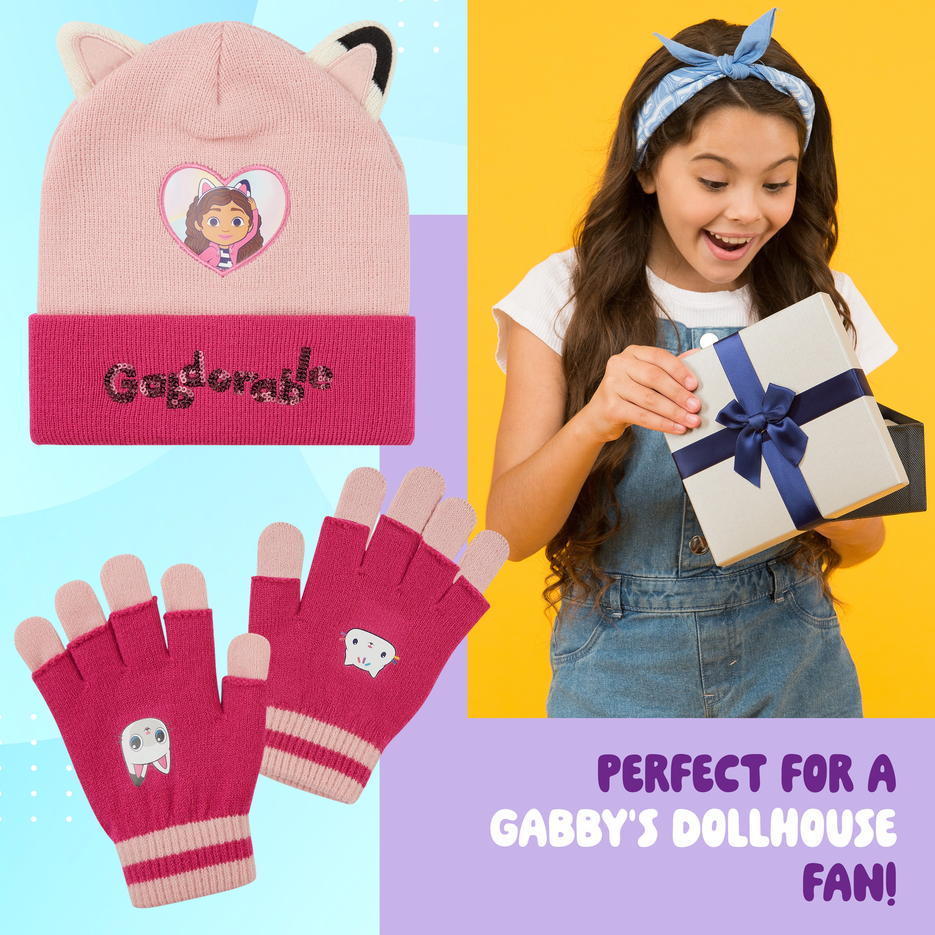 gabby-s-dollhouse-bonnet-gants-fille-hiver-rose-2-pi-ces image 3