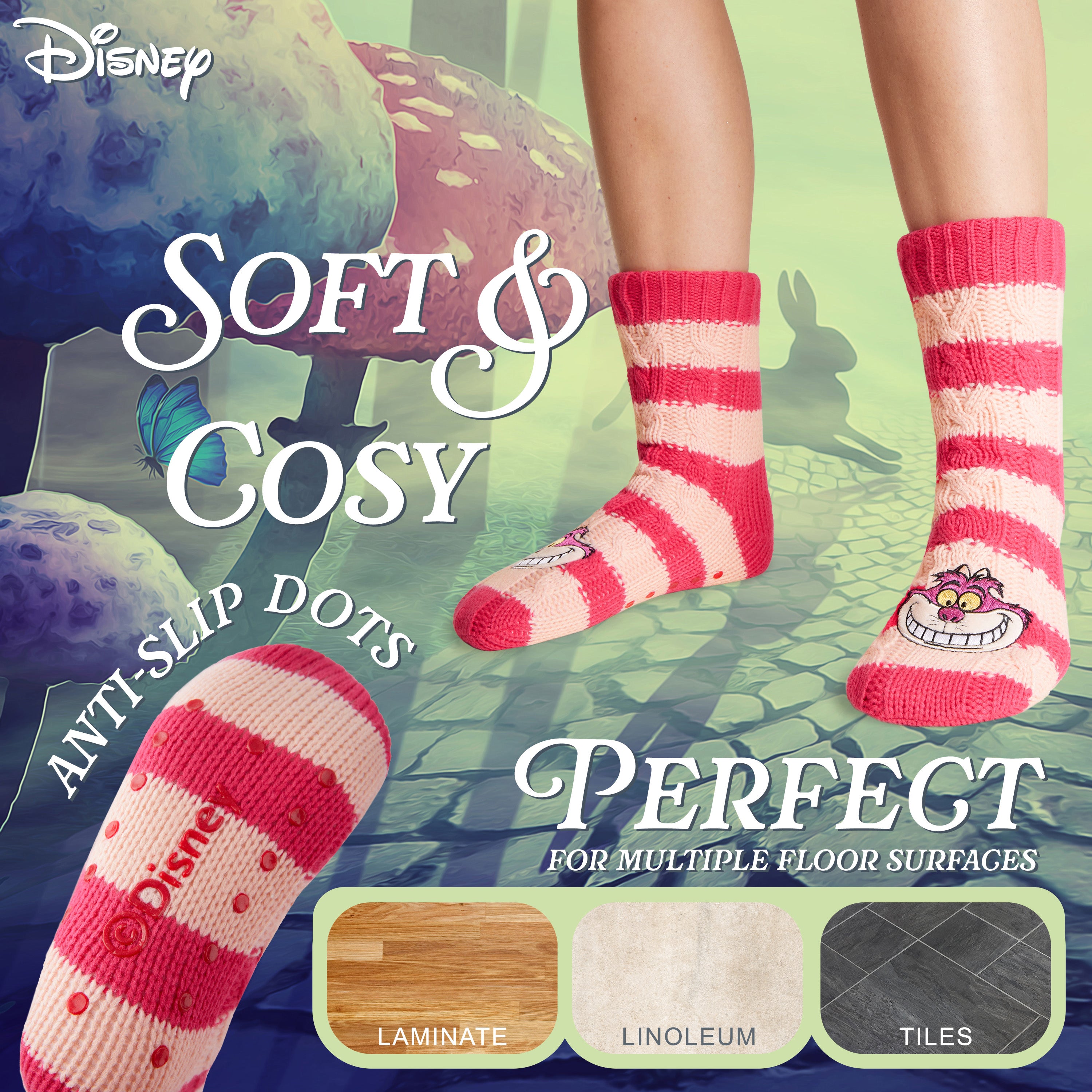 disney-cheshire-cat-chaussettes-pilou-femme-rose-fonc image 4