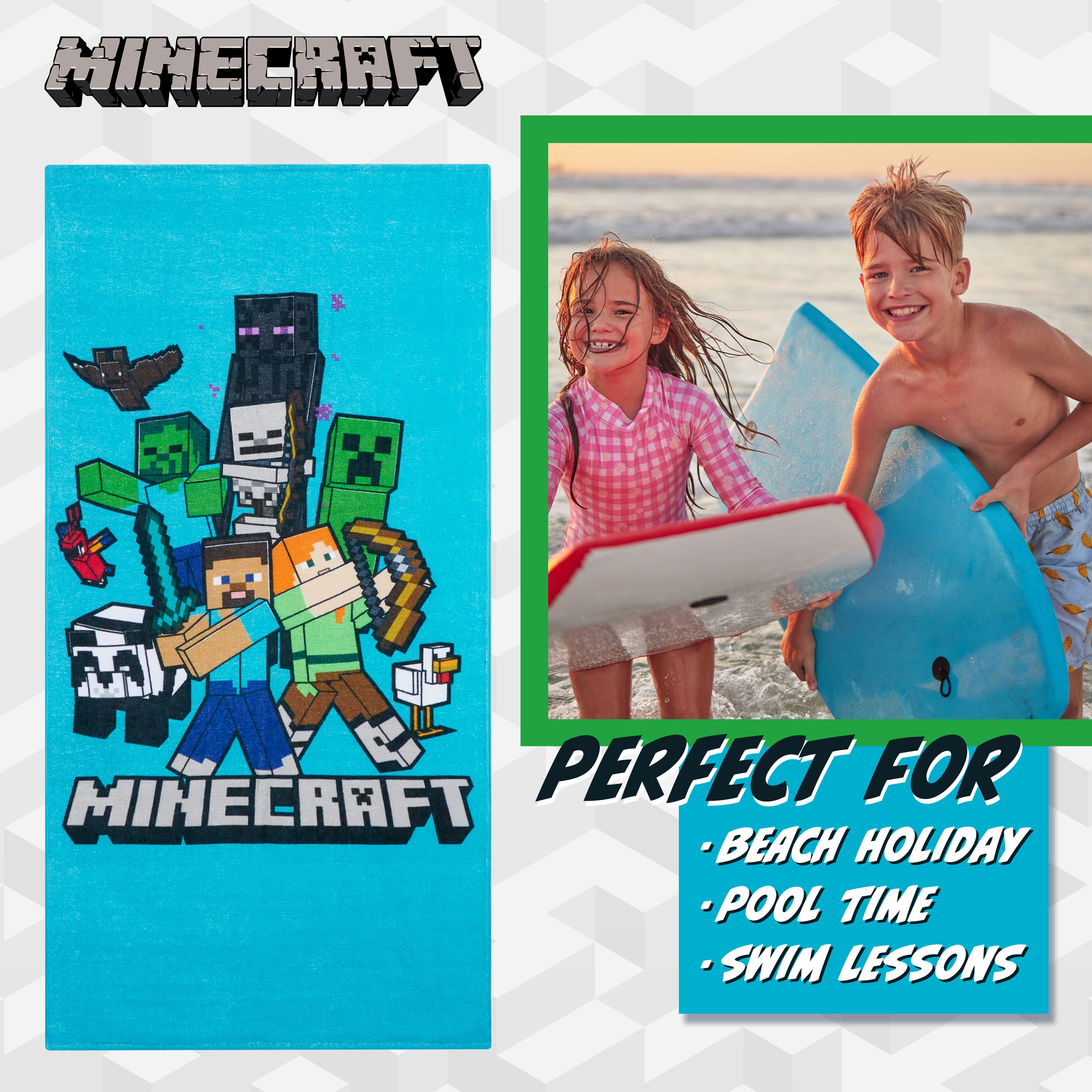 serviette-de-plage-minecraft-enfant-coton-70x140-cm image 3