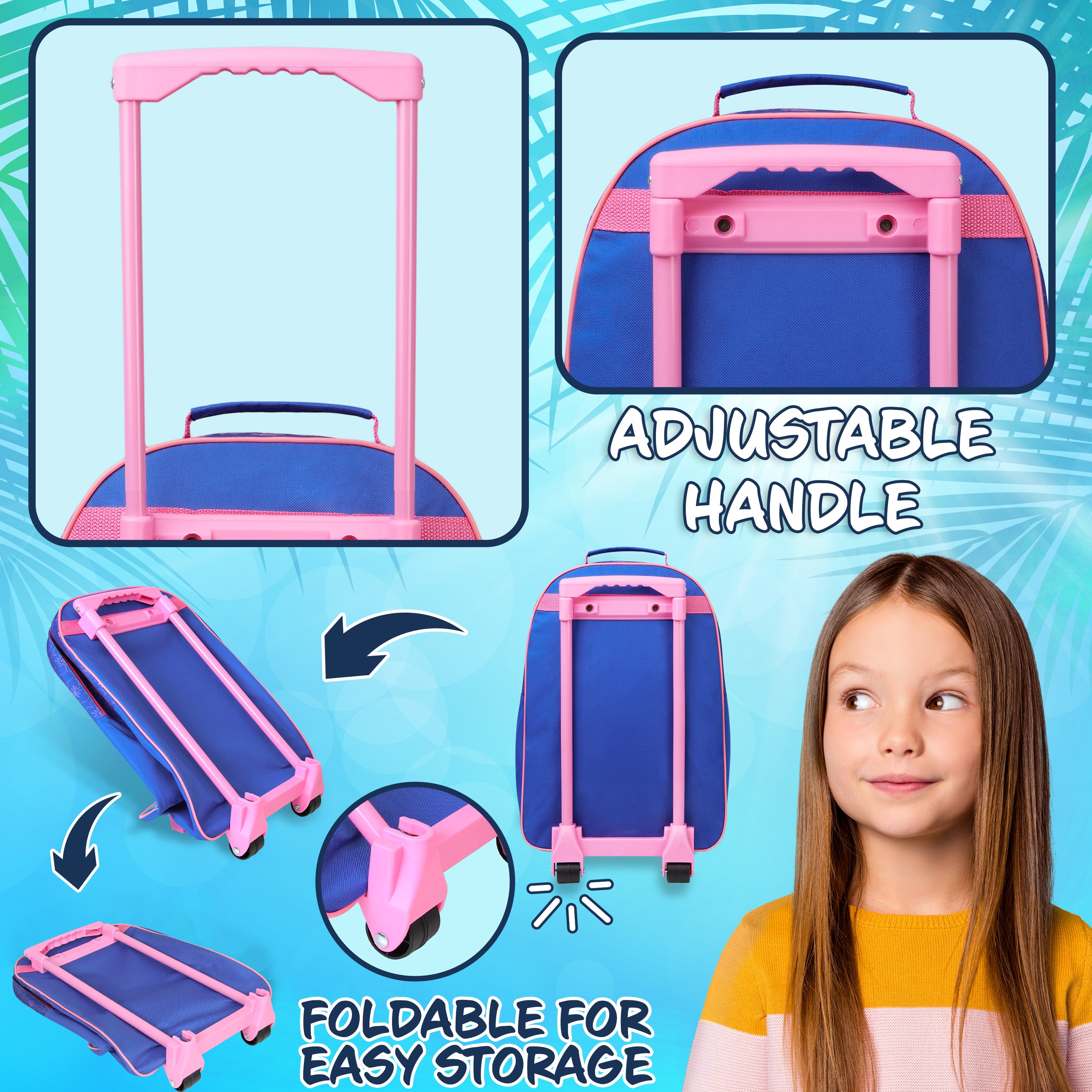 stitch-valise-enfant-pliable-trolley-bleu-47x30cm image 3