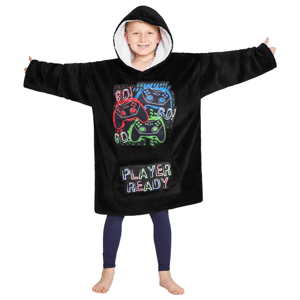 citycomfort-plaid-capuche-enfant-foot-noir image 1