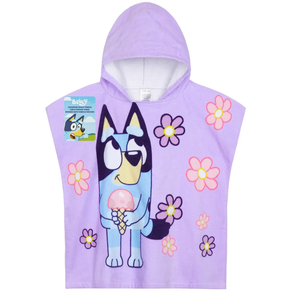 bluey-poncho-de-bain-enfant-violet-coton-3-8-ans-capuche image 1