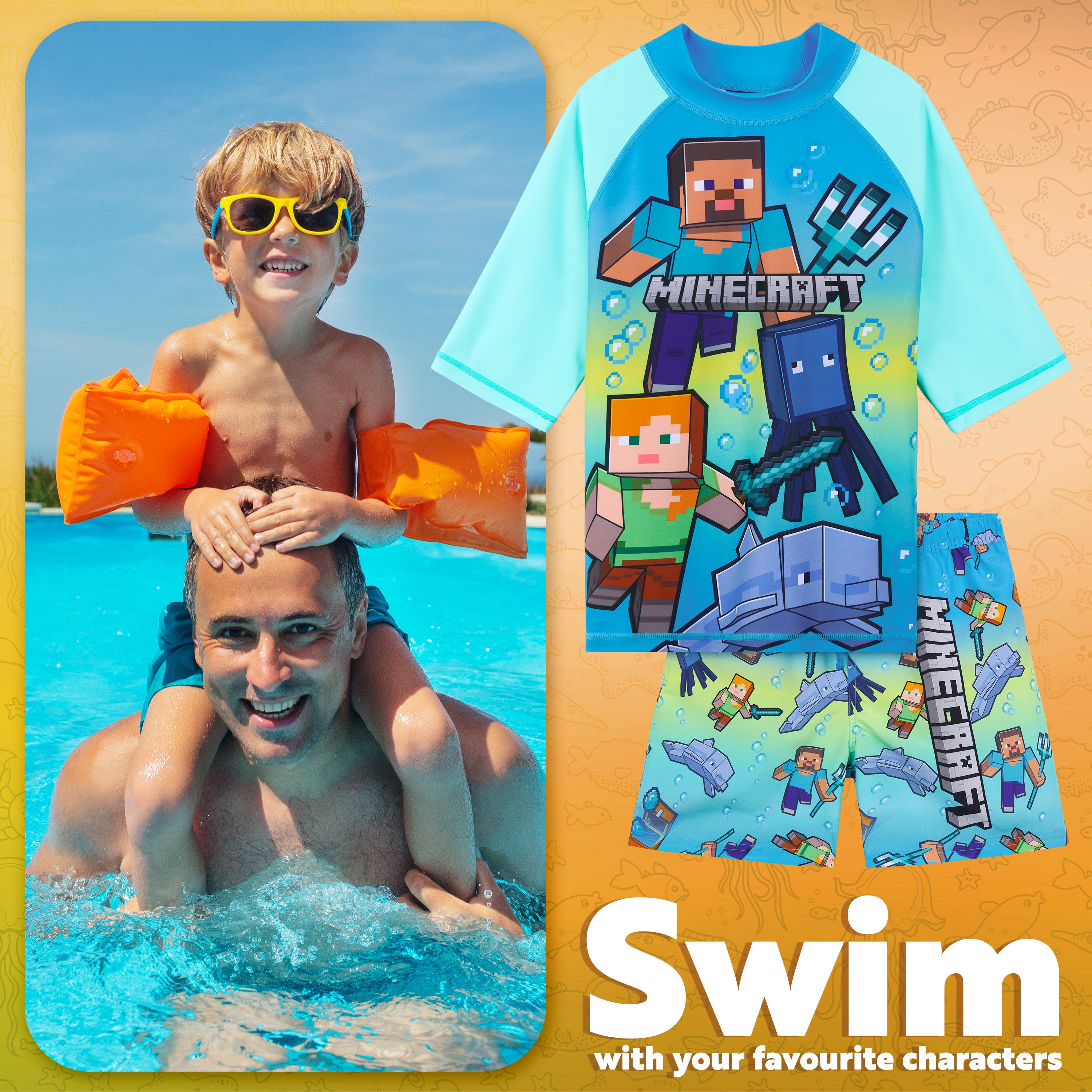 minecraft-ensemble-bain-gar-on-2-pi-ces-short-top-9-10-ans image 3