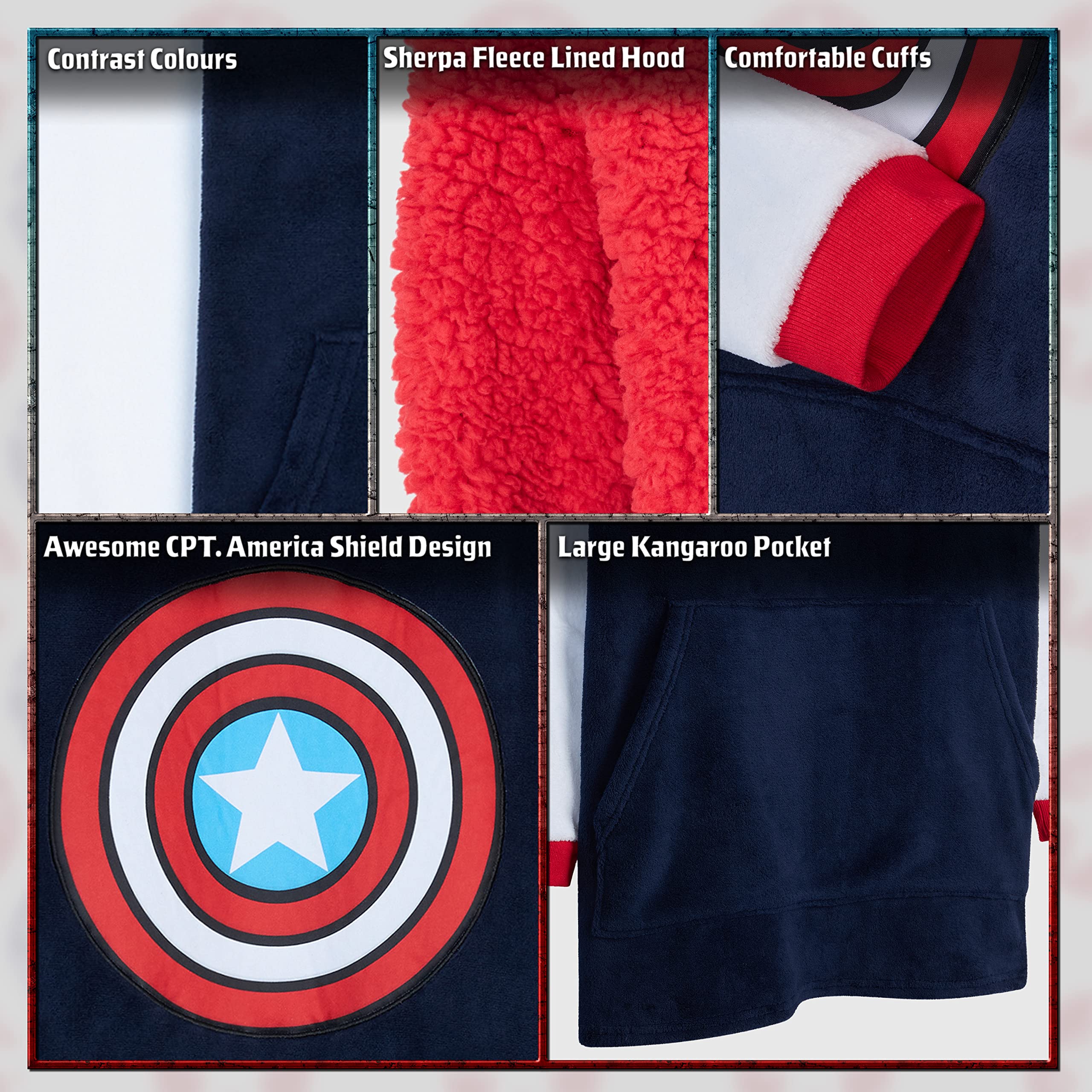 marvel-pull-plaid-sweat-polaire-oversize-homme-navy-rouge image 5