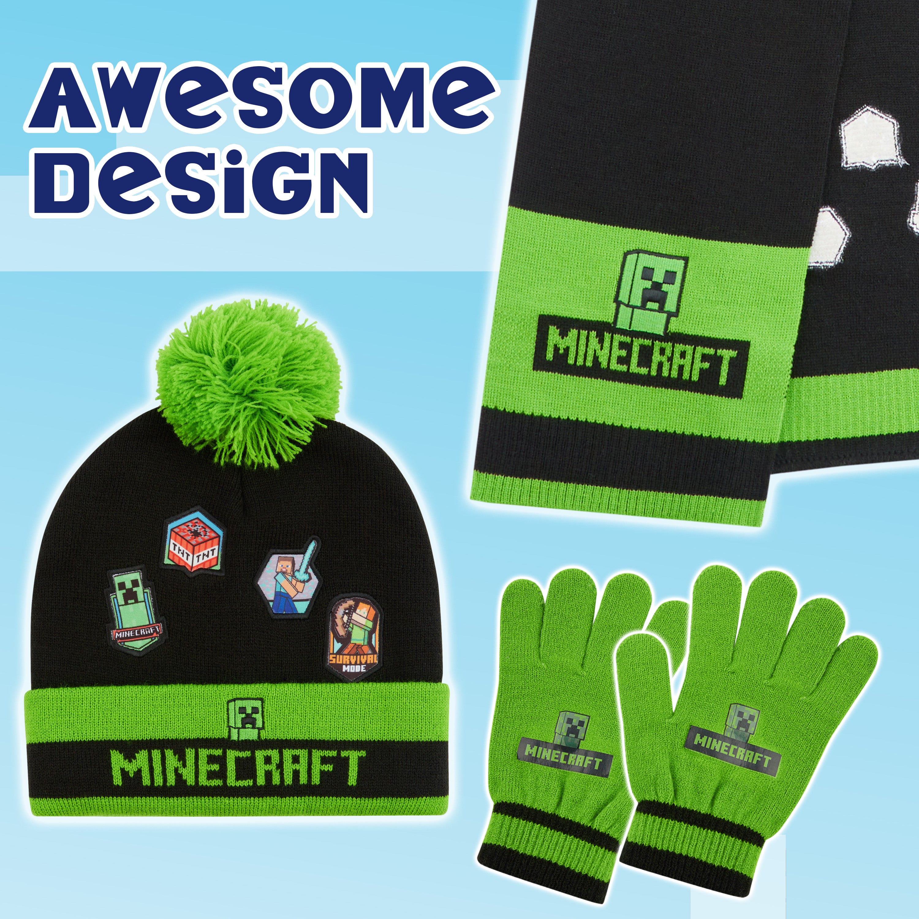 minecraft-ensemble-hiver-creeper-bonnet-charpe-gants-enfant image 6