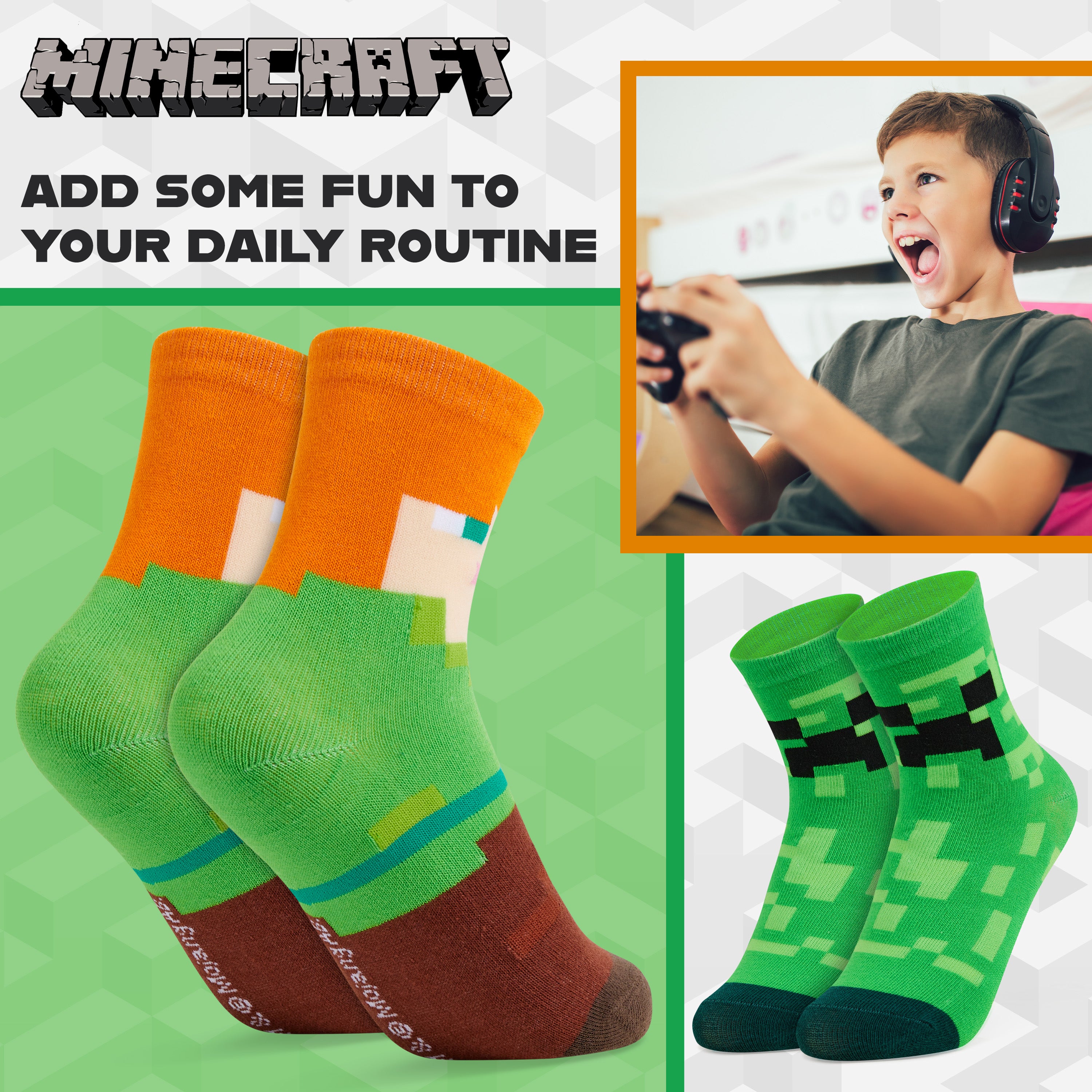 get-trend-minecraft-chaussettes-gar-on-mi-mollet-lot-3-5 image 3