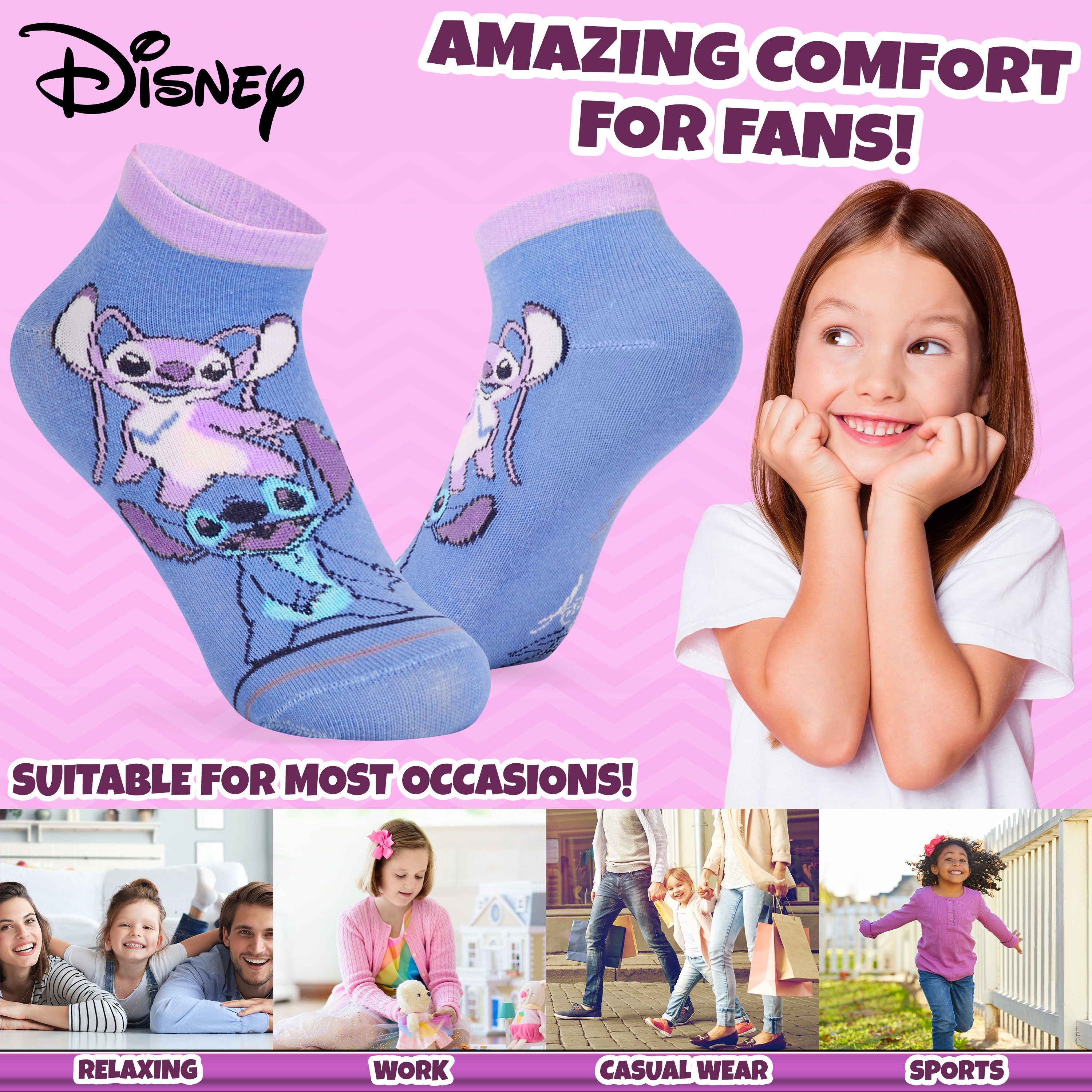 disney-socquettes-cheville-fille-lot-de-5-coton-stitch image 4