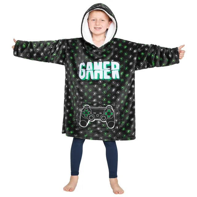 citycomfort-sweat-plaid-enfant-polaire-vert-noir image 1