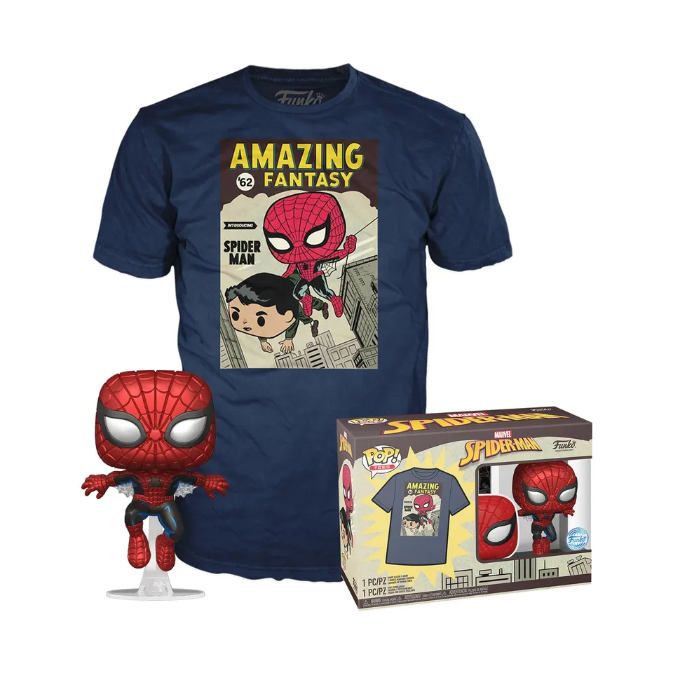funko-pop-spider-man-comic-cover-figurine-t-shirt-l-m-tallique image 1