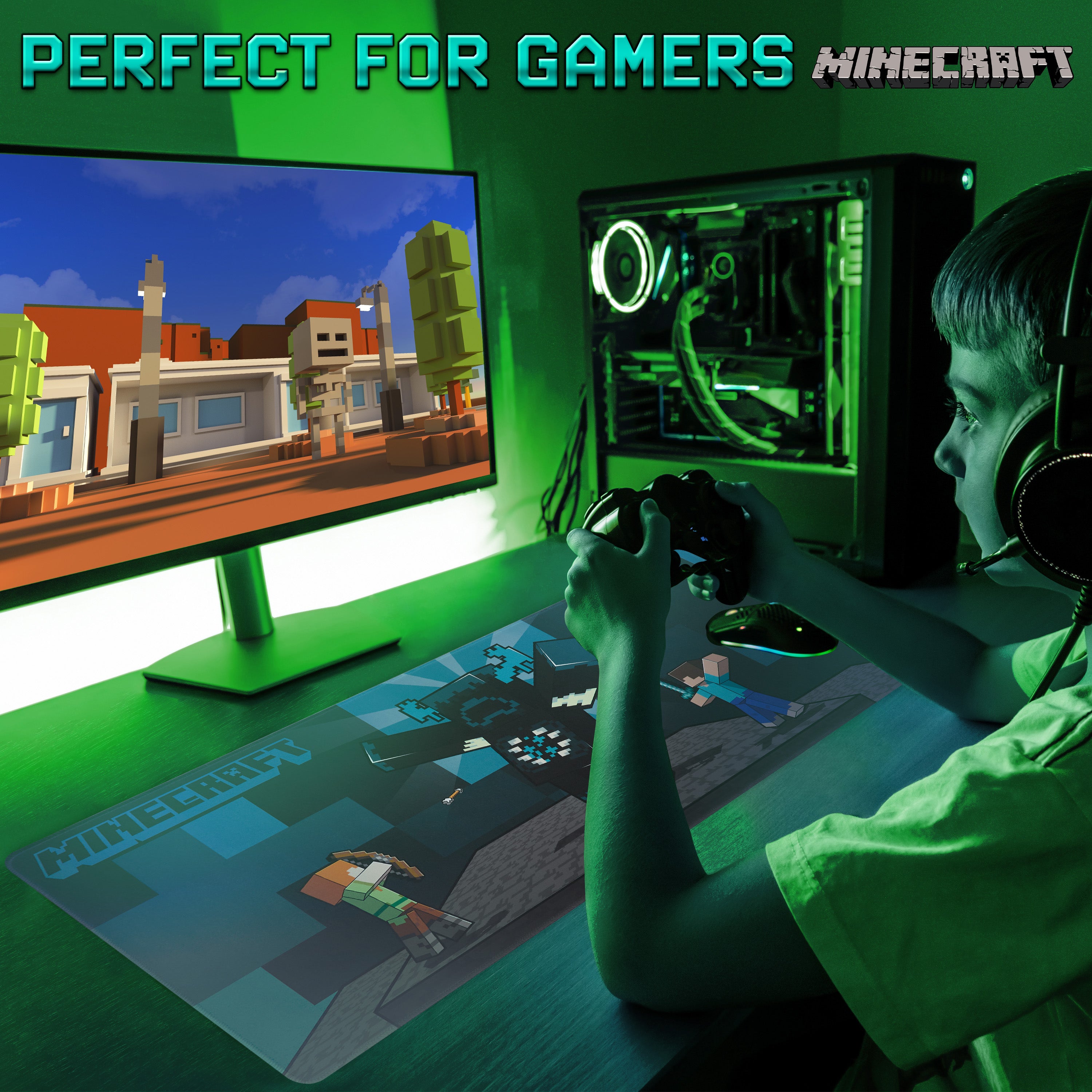 minecraft-tapis-de-bureau-gamer-tapis-souris-xxl-80x35-cm-bleu image 6