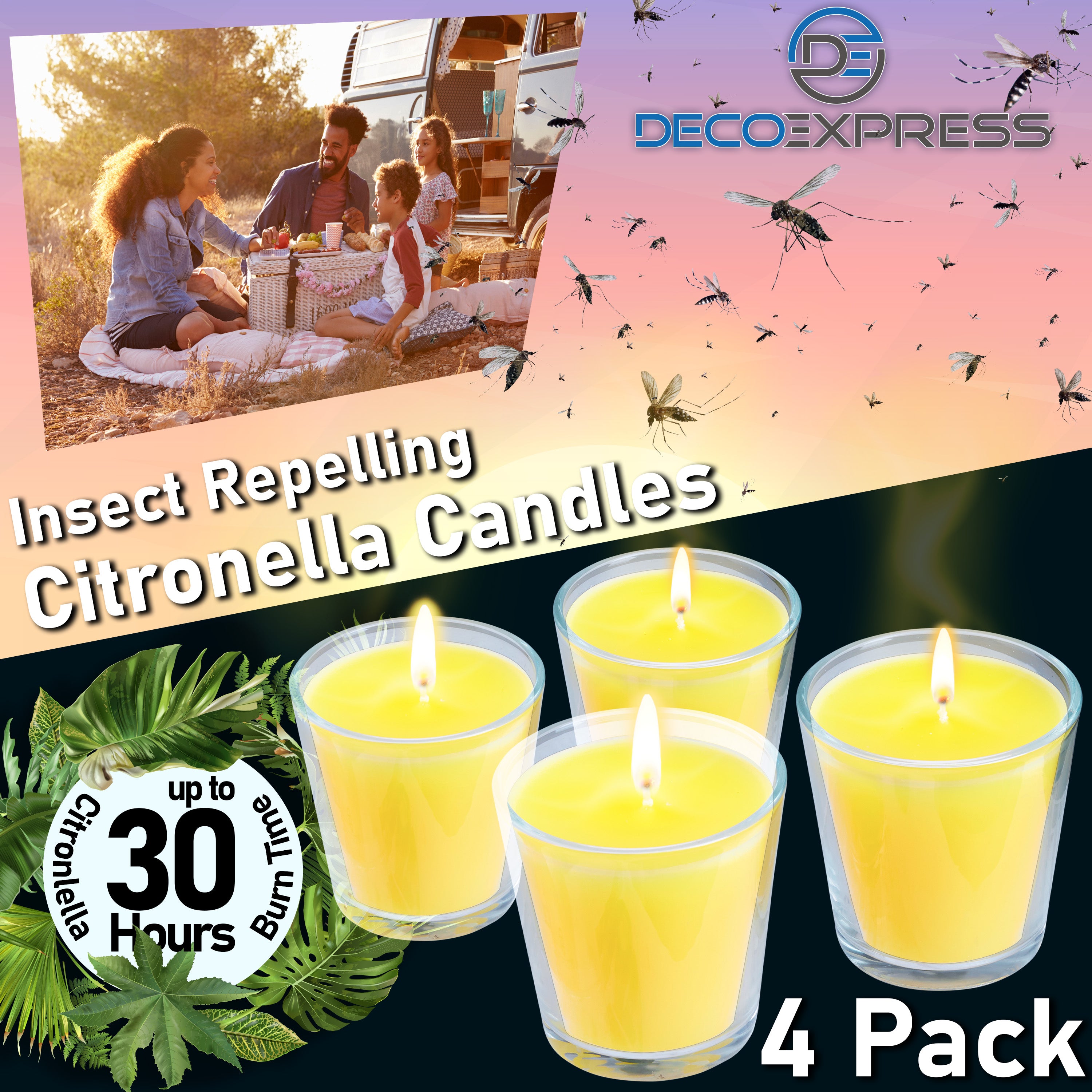 get-trend-deco-express-bougie-citronnelle-jaune-lot-4-anti-moustiques image 4