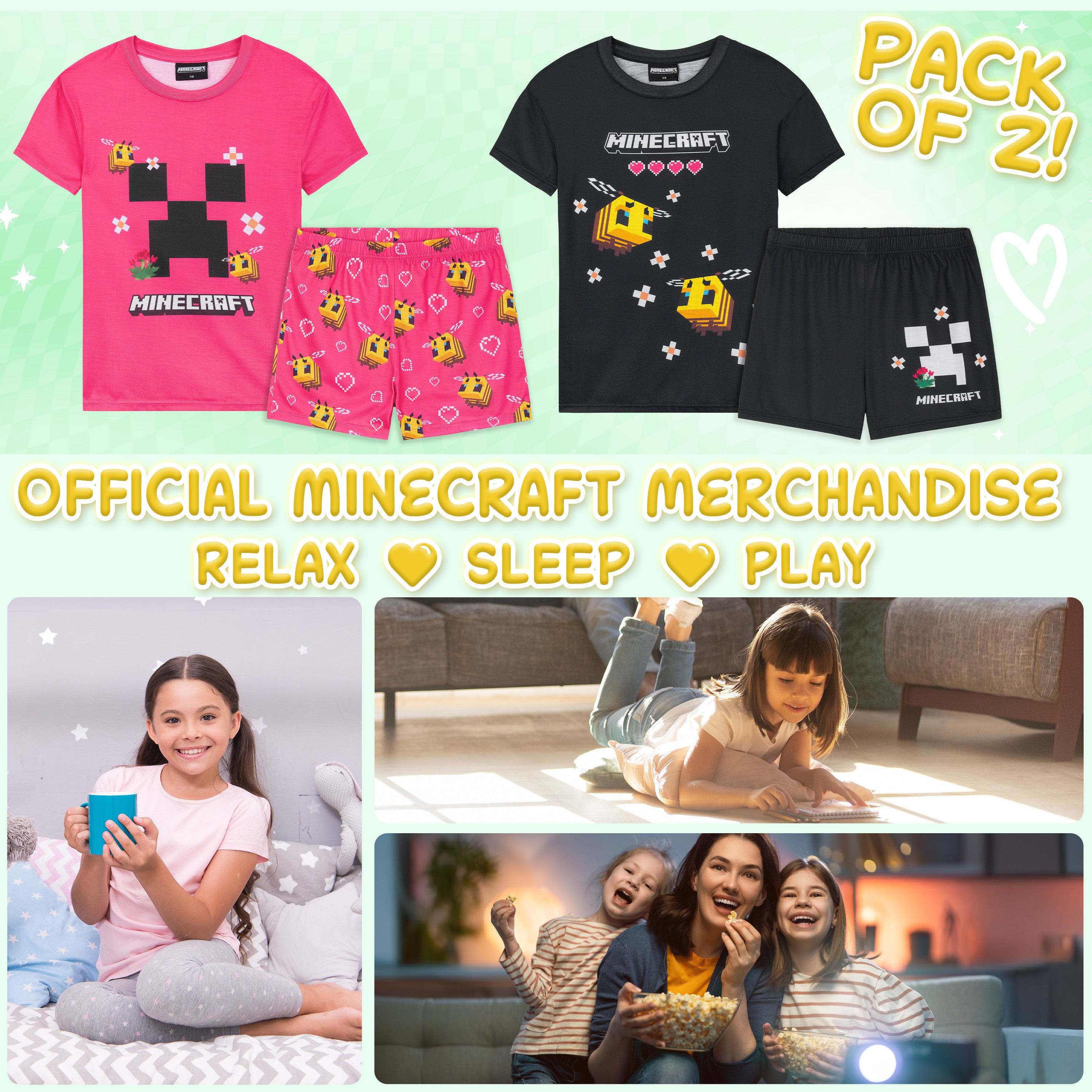 get-trend-pyjama-fille-short-manche-courte-lot-2-minecraft image 2