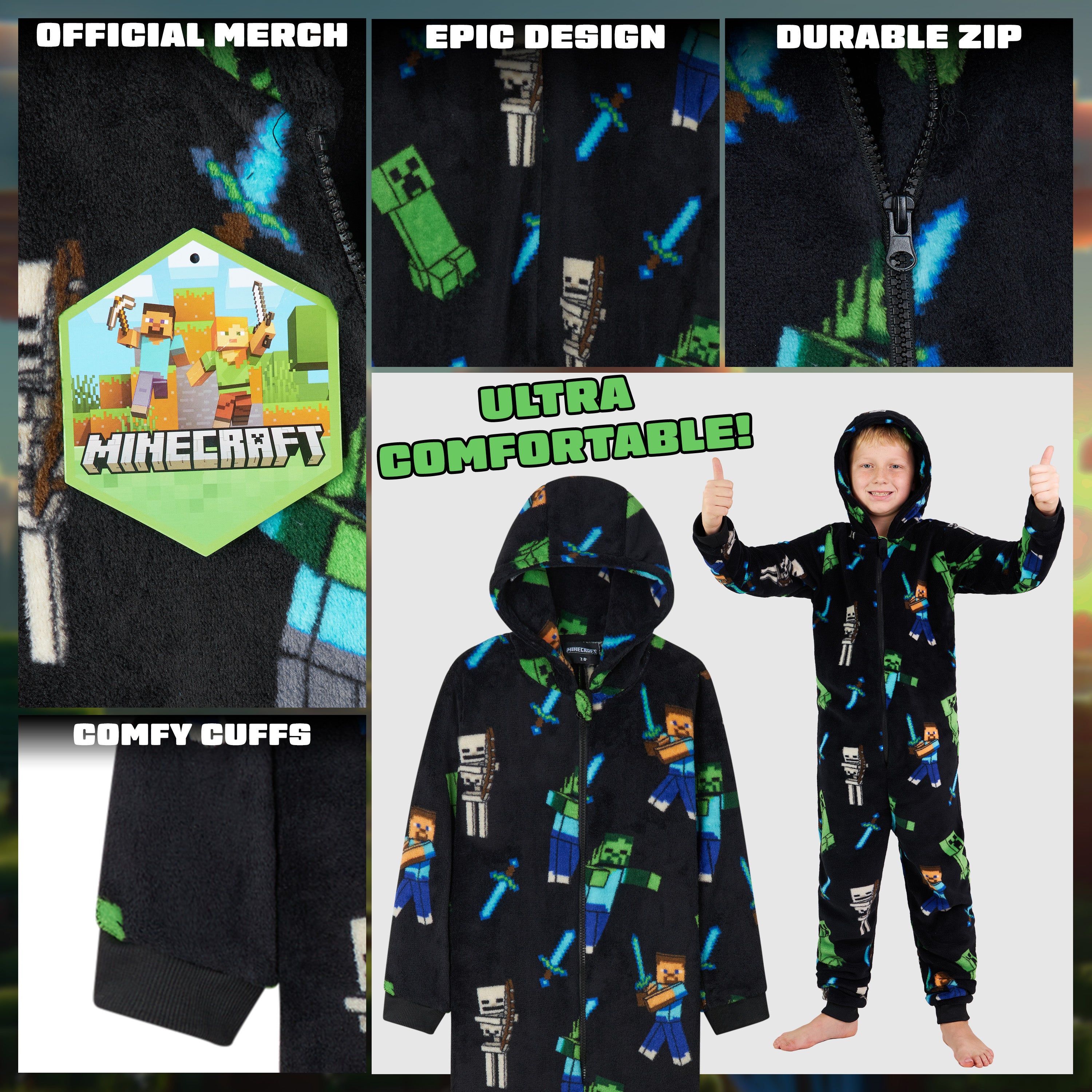 minecraft-combinaison-pyjama-polaire-gar-on-capuche-gamer image 4