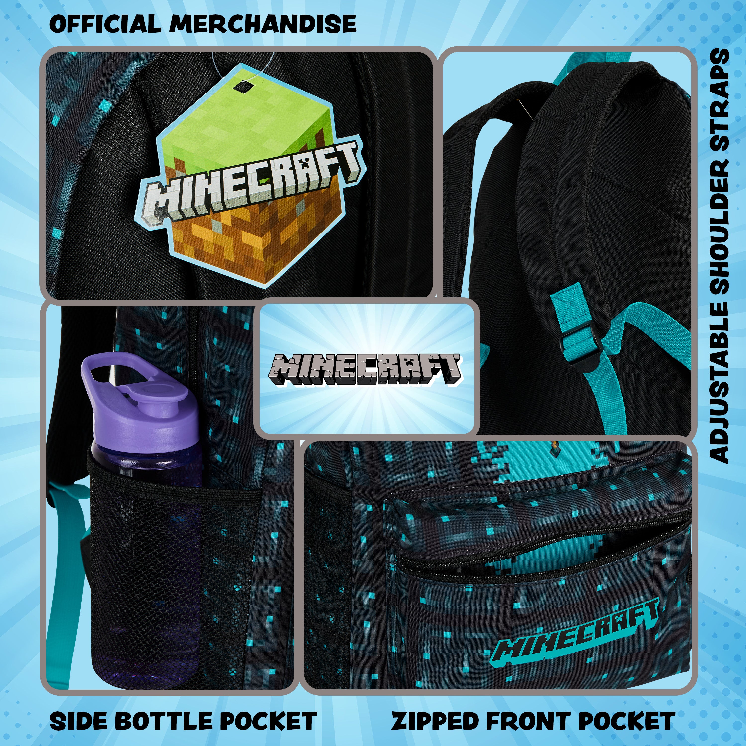 minecraft-sac-dos-enfant-bleu-cartable-cole image 3