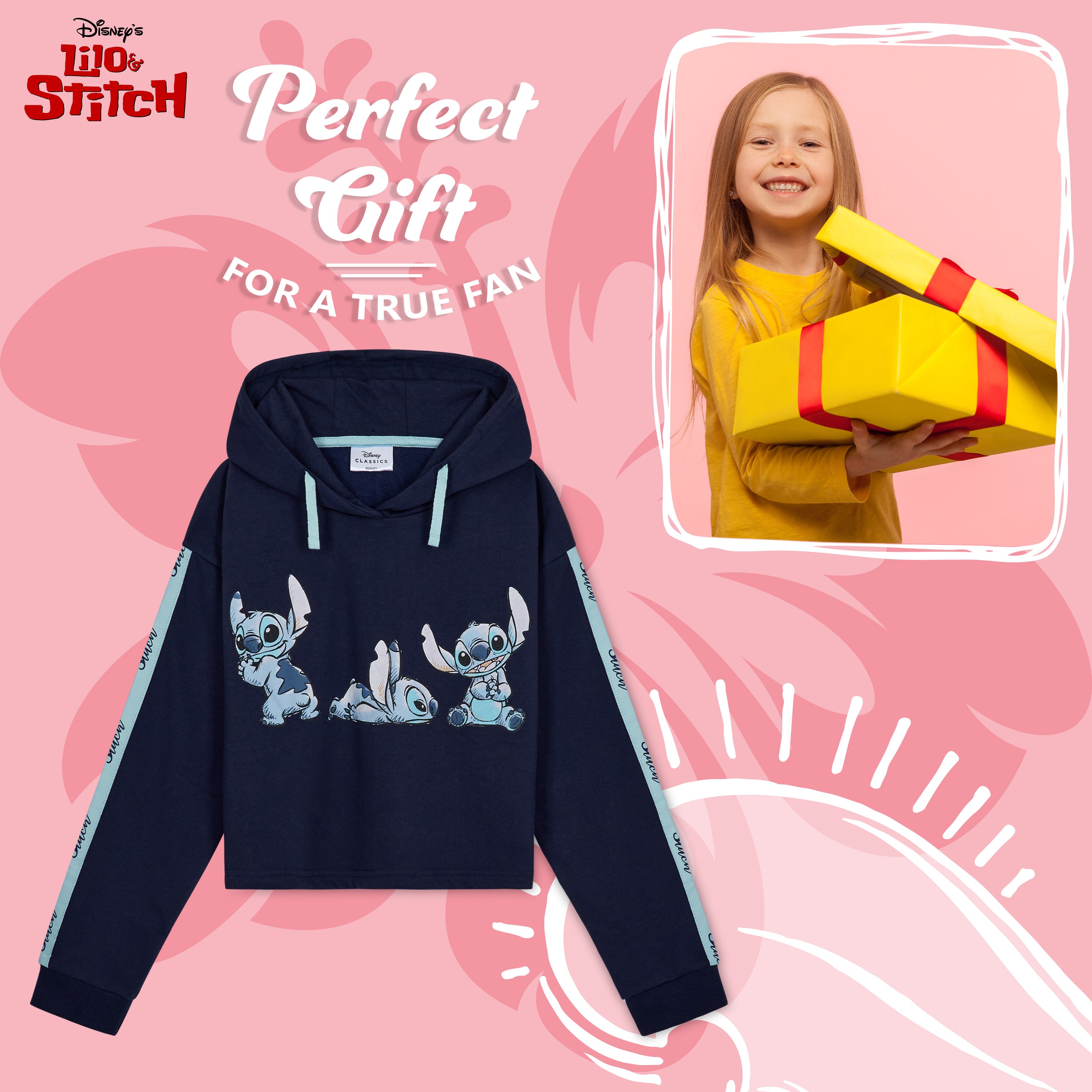 disney-stitch-sweat-capuche-fille-cropped-bleu-marine-7-14-ans image 3