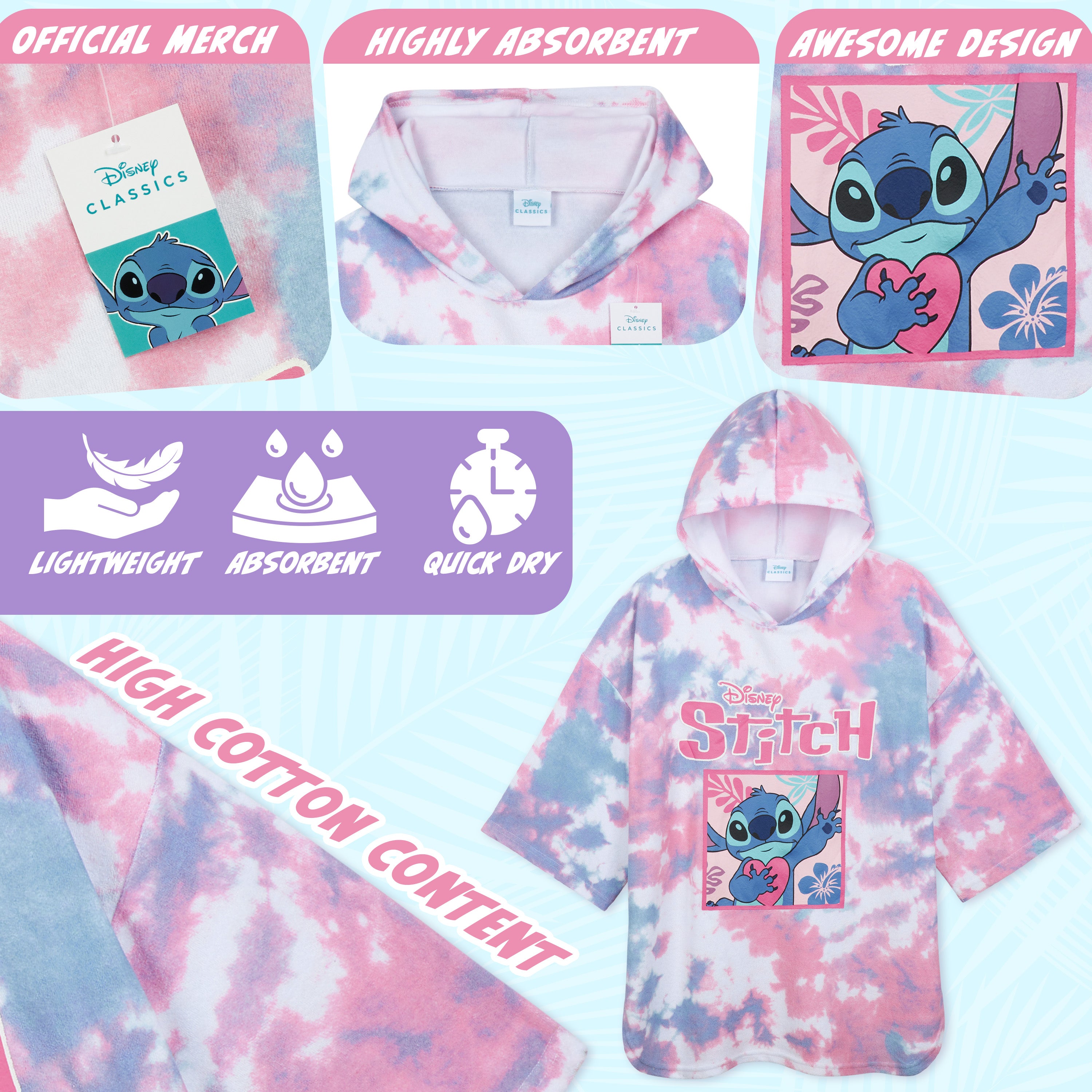 disney-stitch-poncho-serviette-capuche-10-13-ans-rose image 4