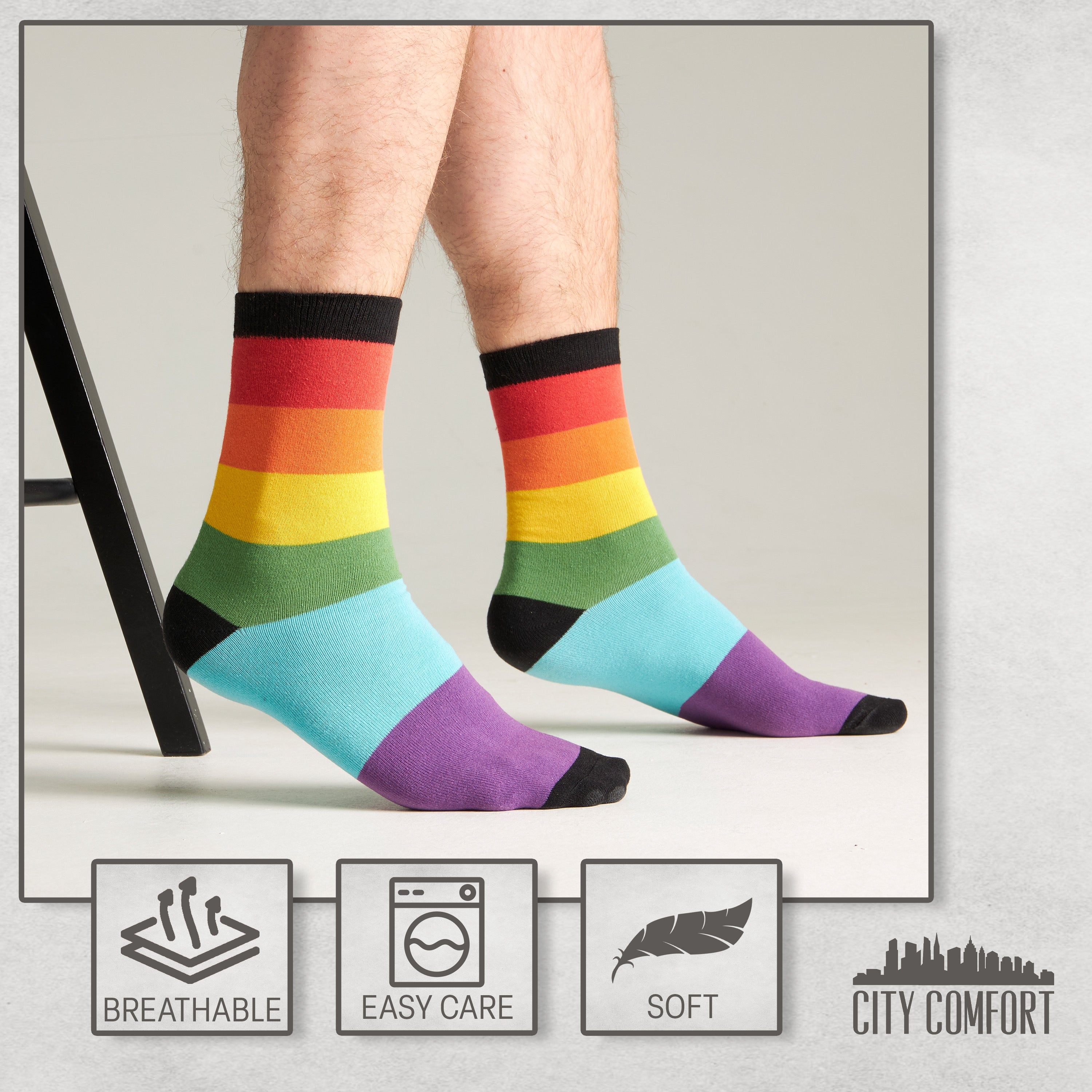 citycomfort-men-chaussettes-mi-mollet-coton-rainbow-lot-6 image 5