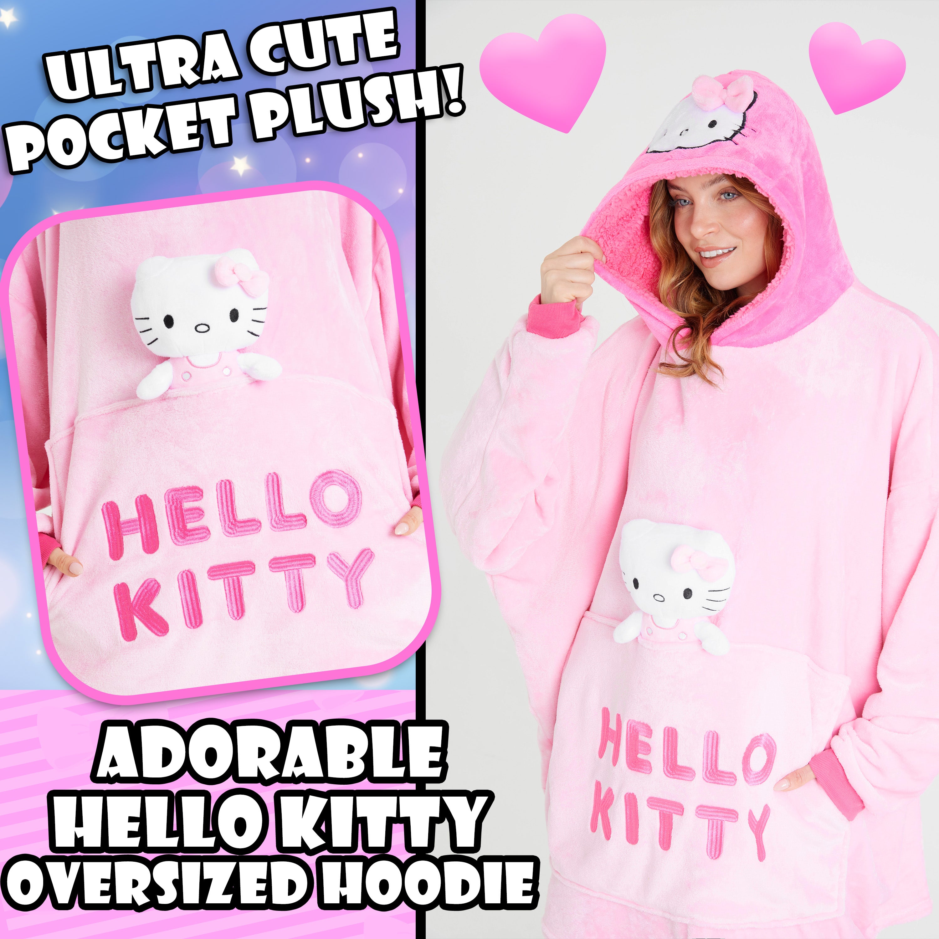 get-trend-hello-kitty-plaid-sweat-capuche-polaire-rose-peluche image 3
