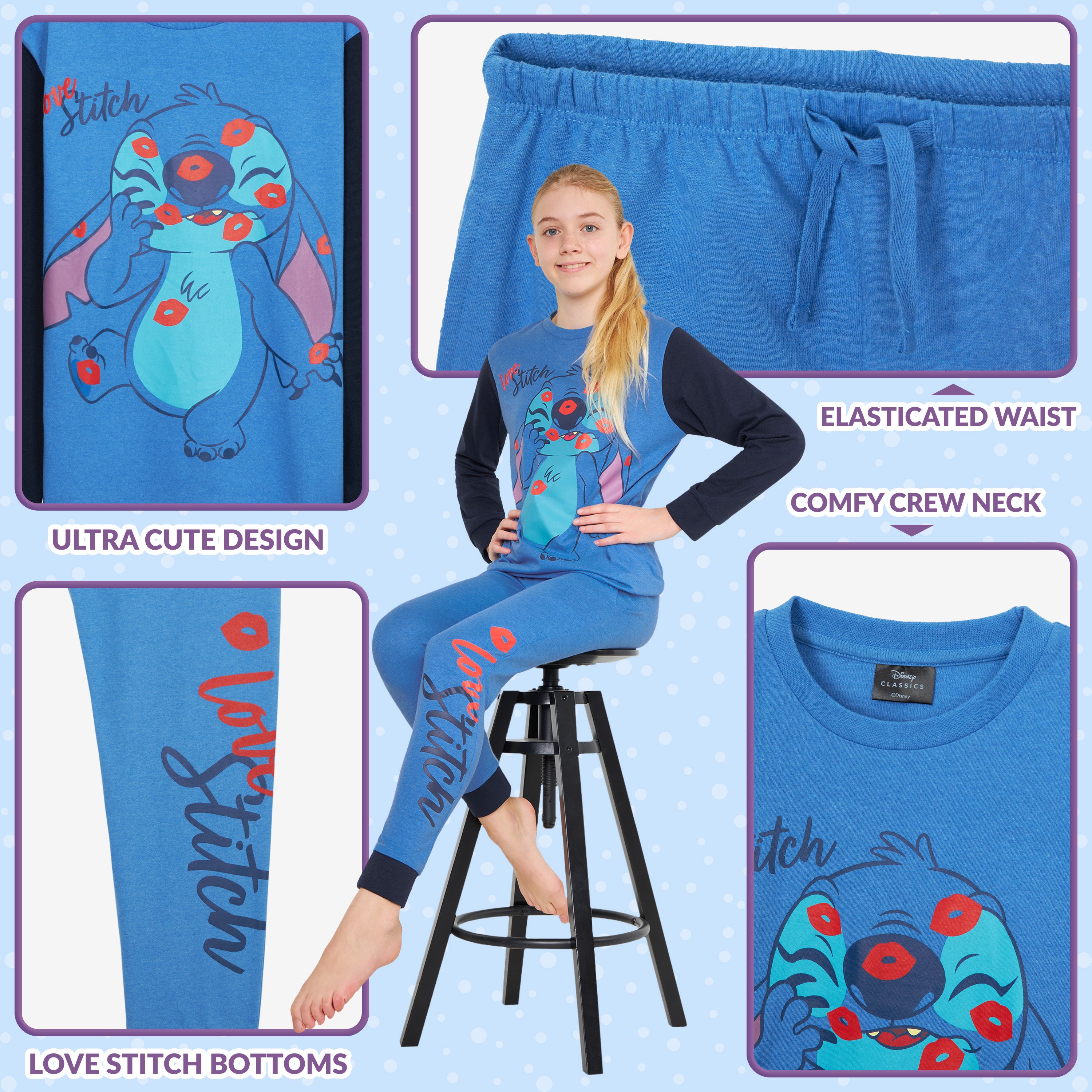 disney-stitch-pyjama-fille-2-pi-ces-coton-bleu-9-10-ans image 5
