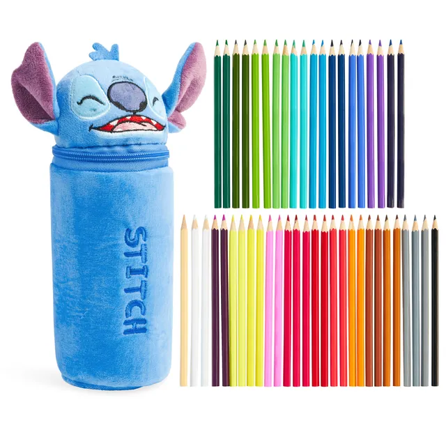get-trend-school-supplies-stitch-trousse-garnie-48-crayons-bleue image 1