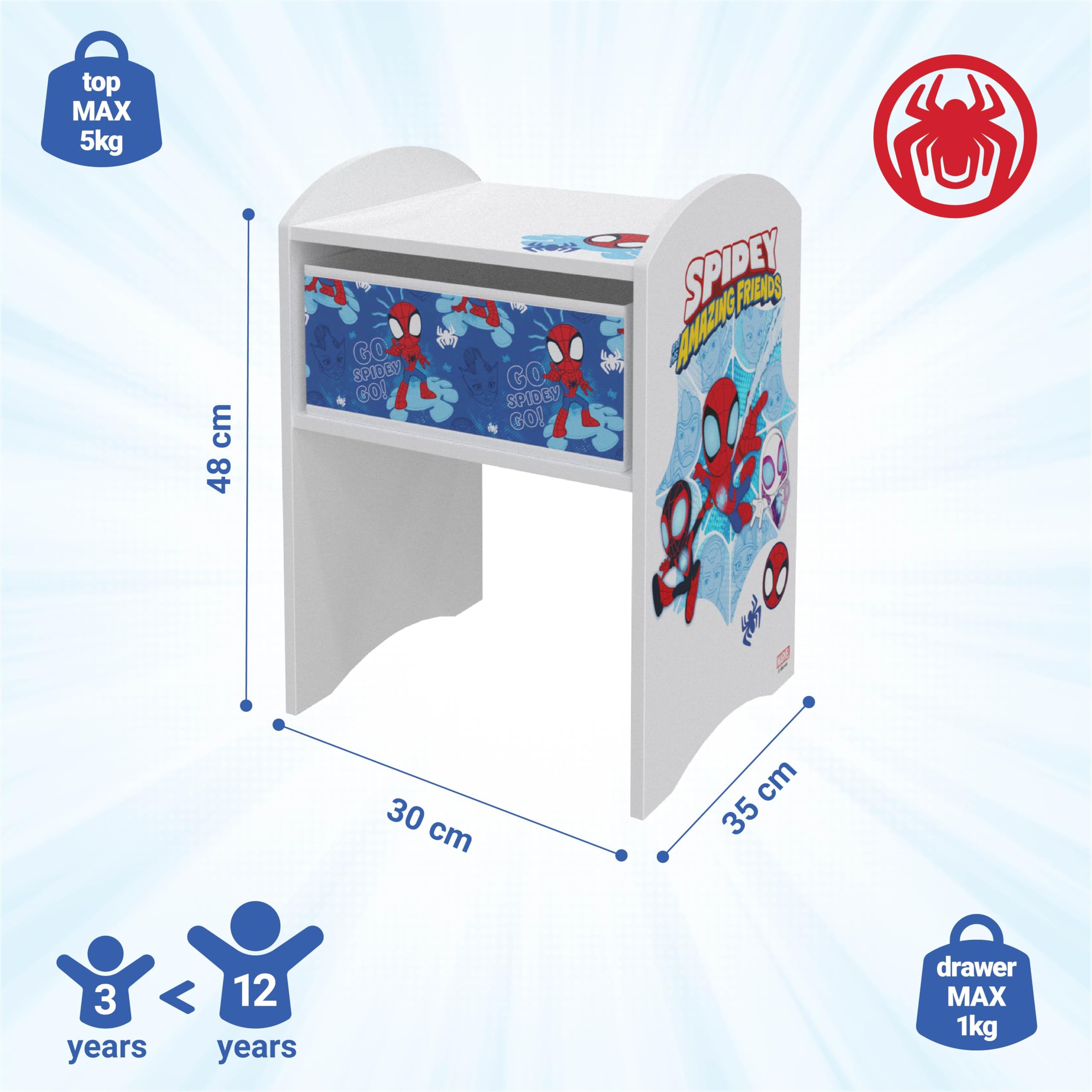 marvel-spidey-and-his-friends-table-de-chevet-bois-enfant-tiroir-48-cm image 3