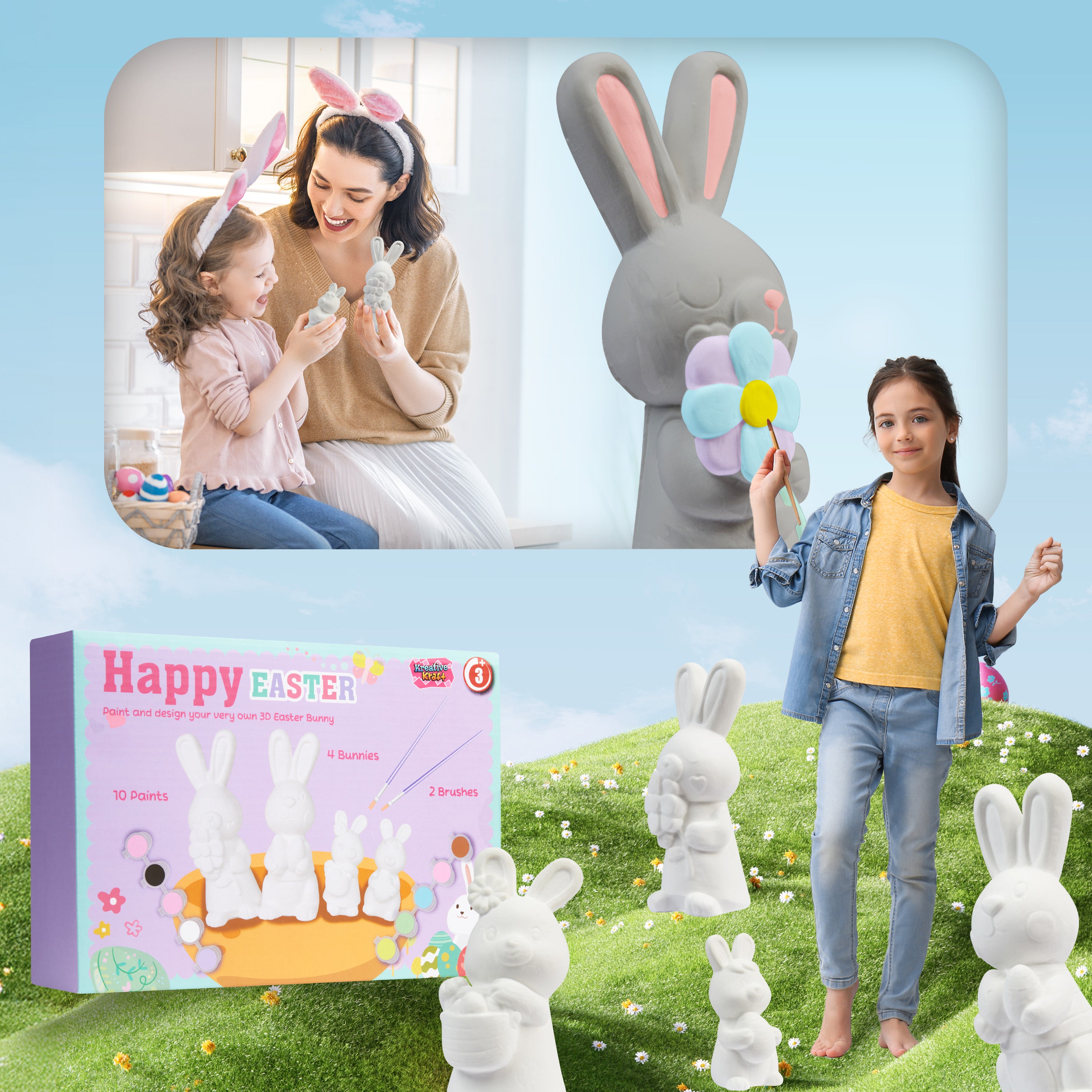 kreativekraft-kit-peinture-p-ques-lapins-4-pi-ces image 4