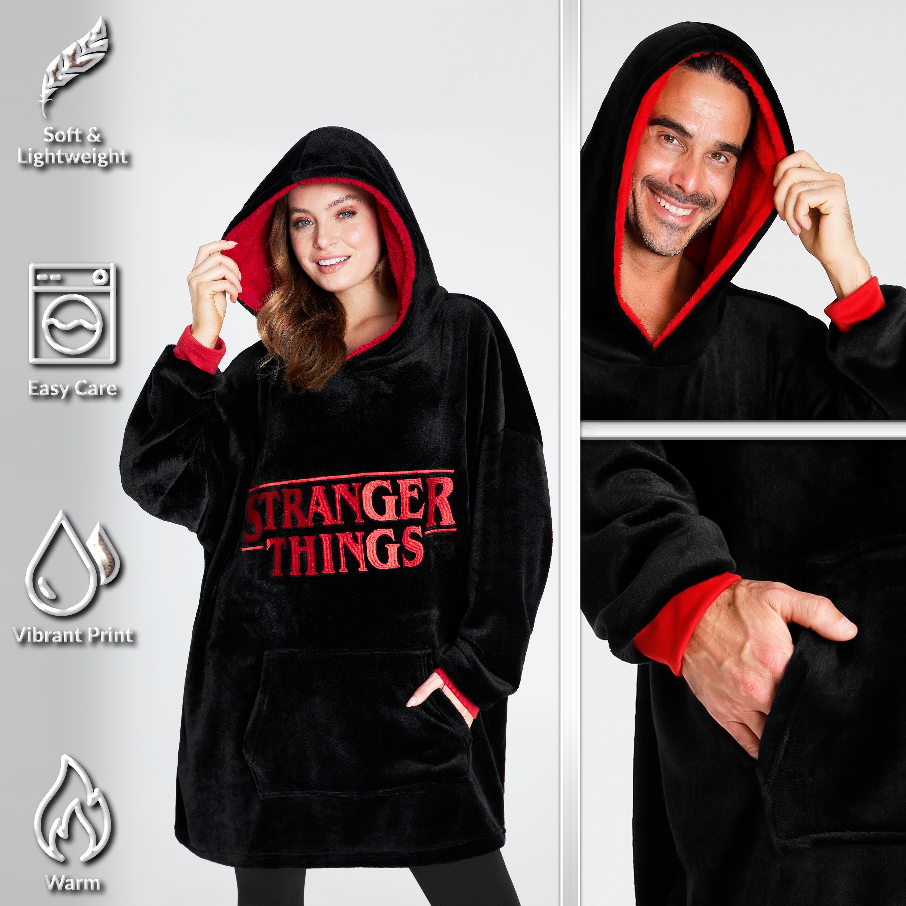 stranger-things-sweat-plaid-capuche-noir-rouge image 3