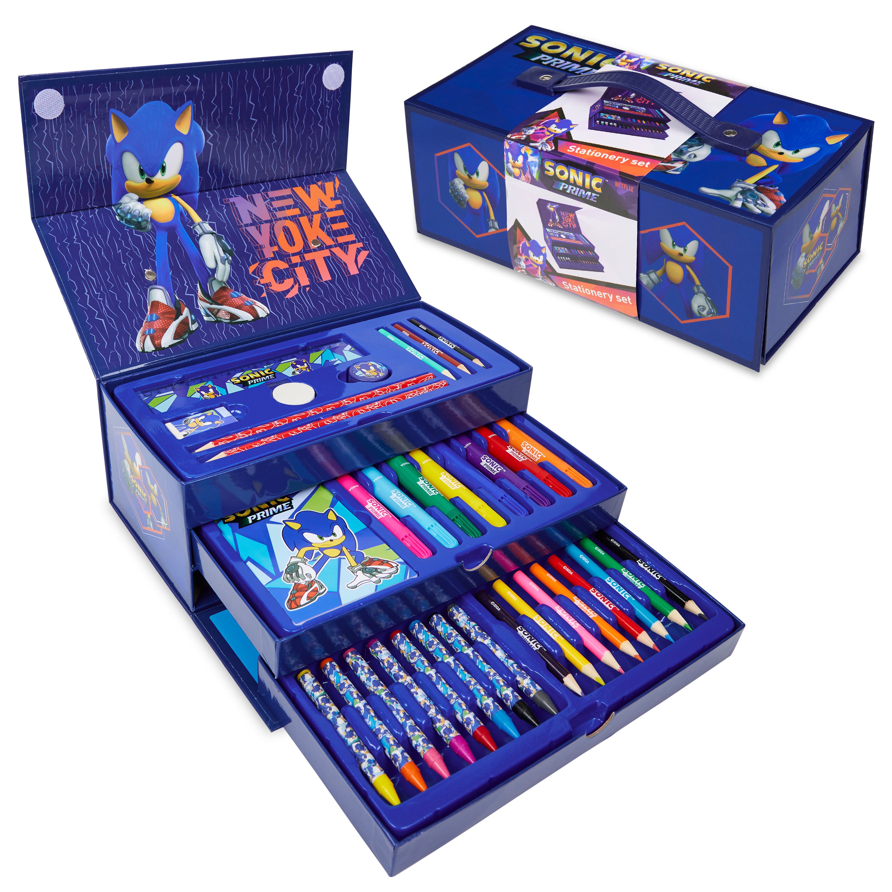 sonic-coffret-artiste-enfant-3-tiers-crayons-feutres image 1