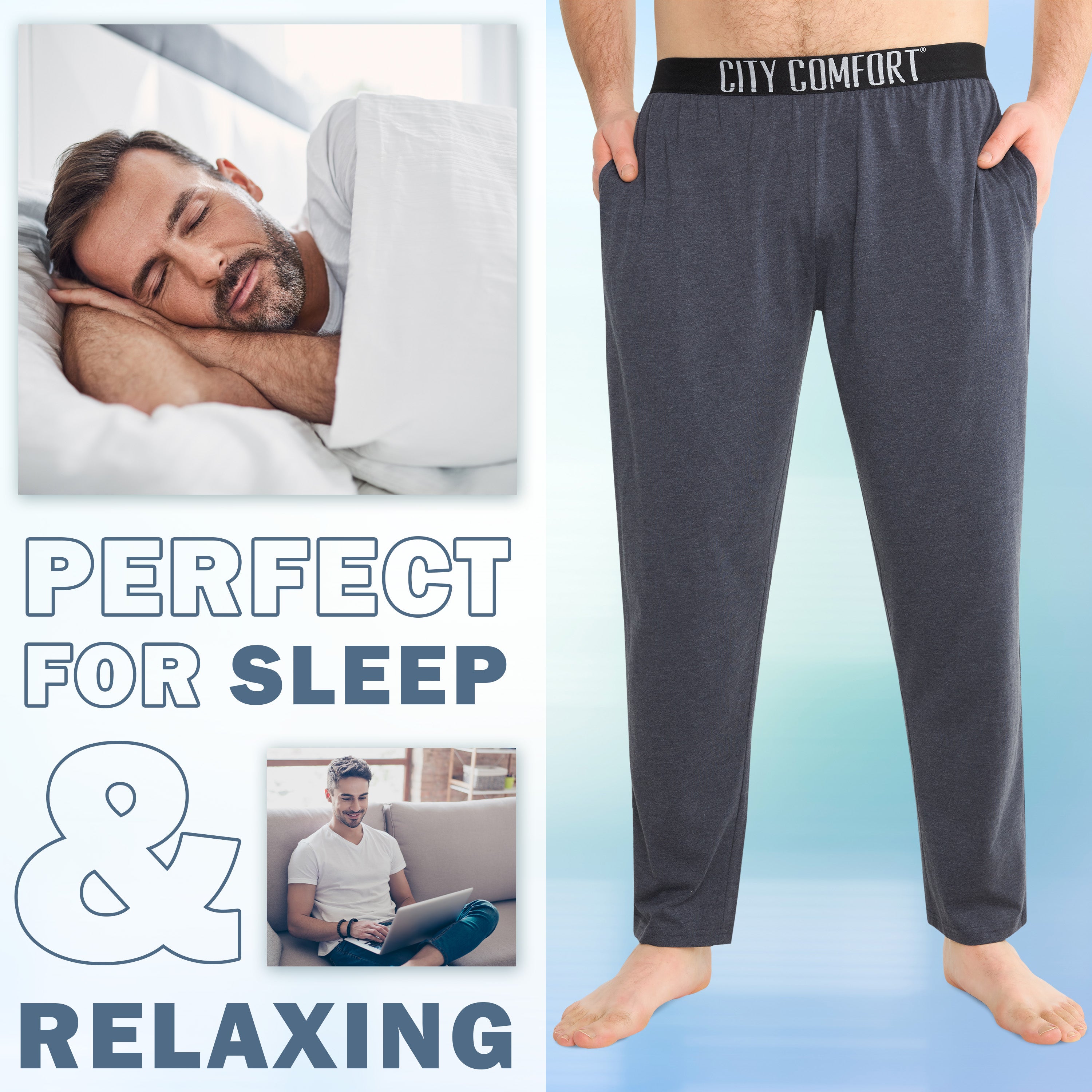 citycomfort-pantalon-pyjama-homme-jersey-lot-2-noir-gris image 8