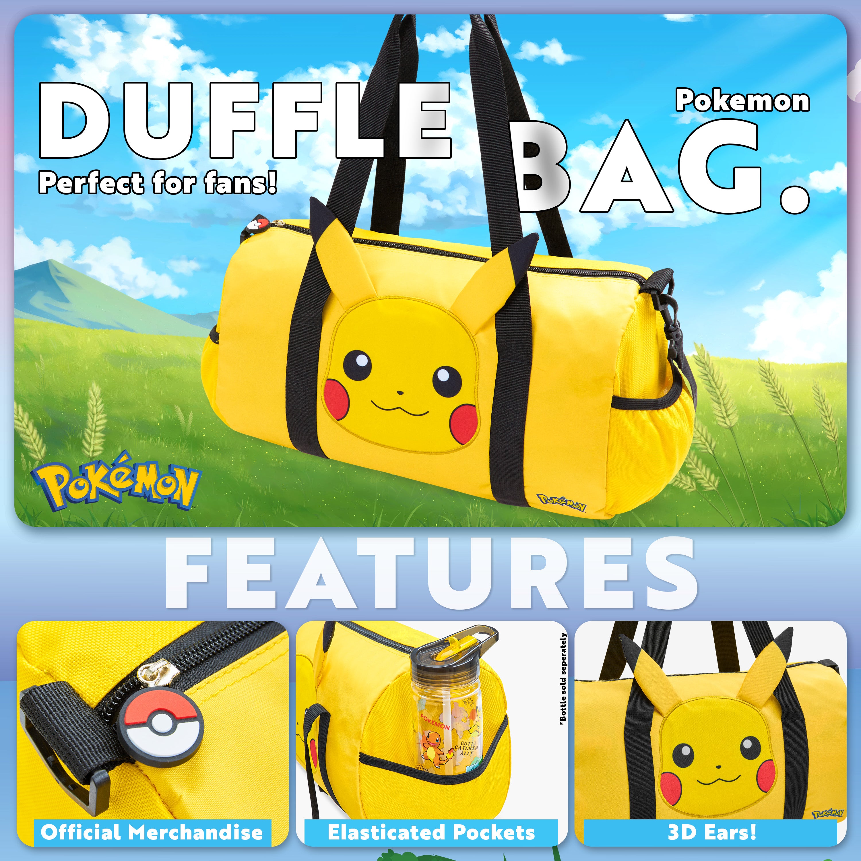 pok-mon-sac-voyage-enfant-pikachu-jaune-oreilles-3d-sport image 3
