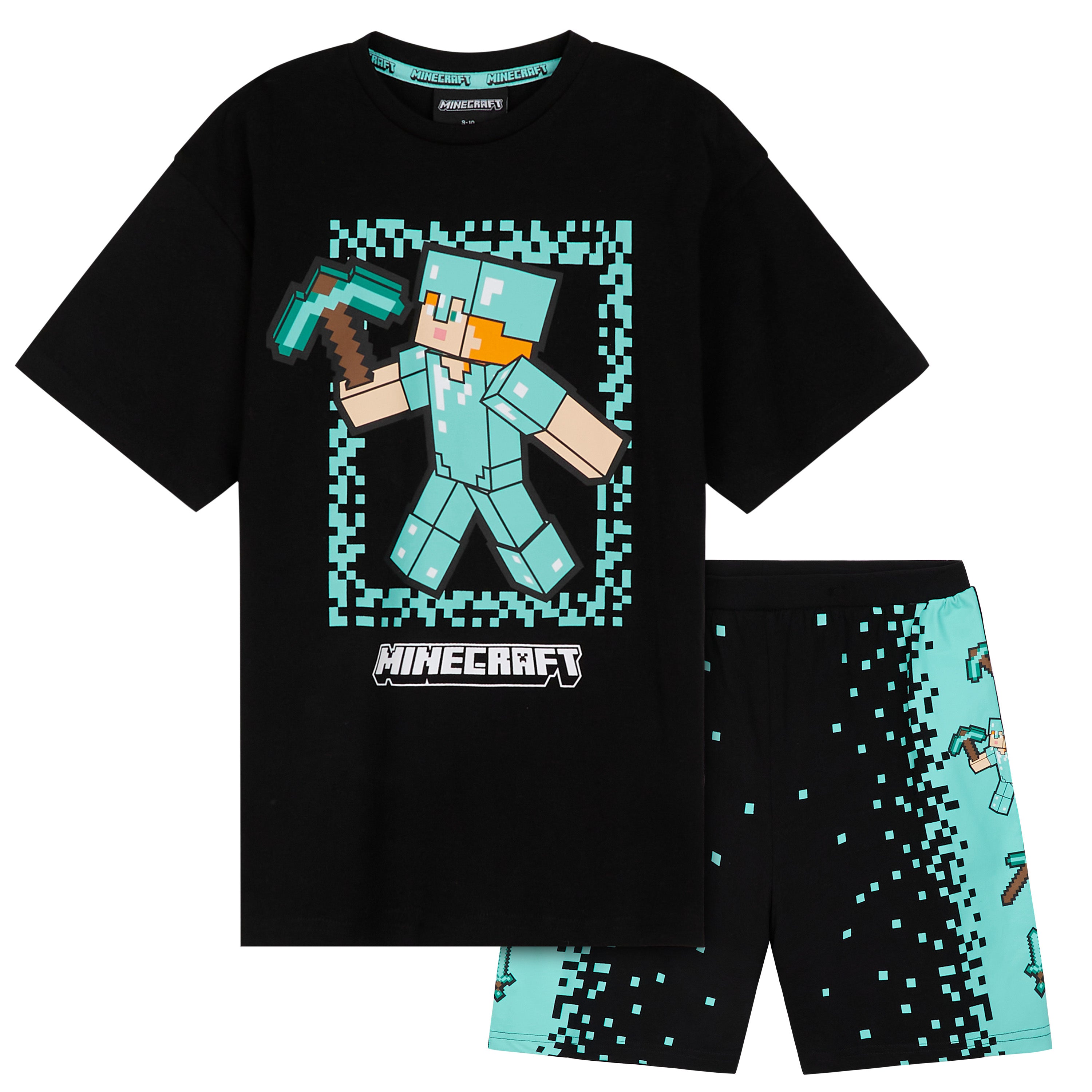minecraft-pyjama-court-gar-on-coton-noir-bleu-5-14-ans image 1