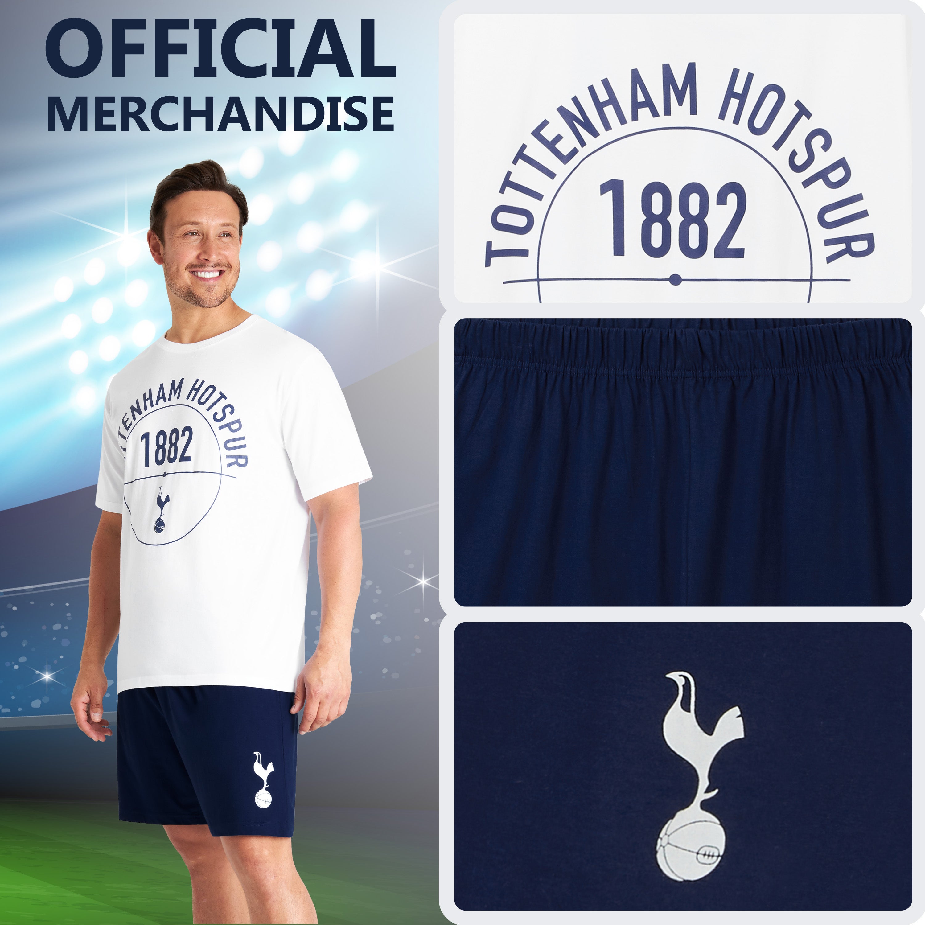 tottenham-pyjama-homme-short-coton-blanc-marine-taille-m image 5