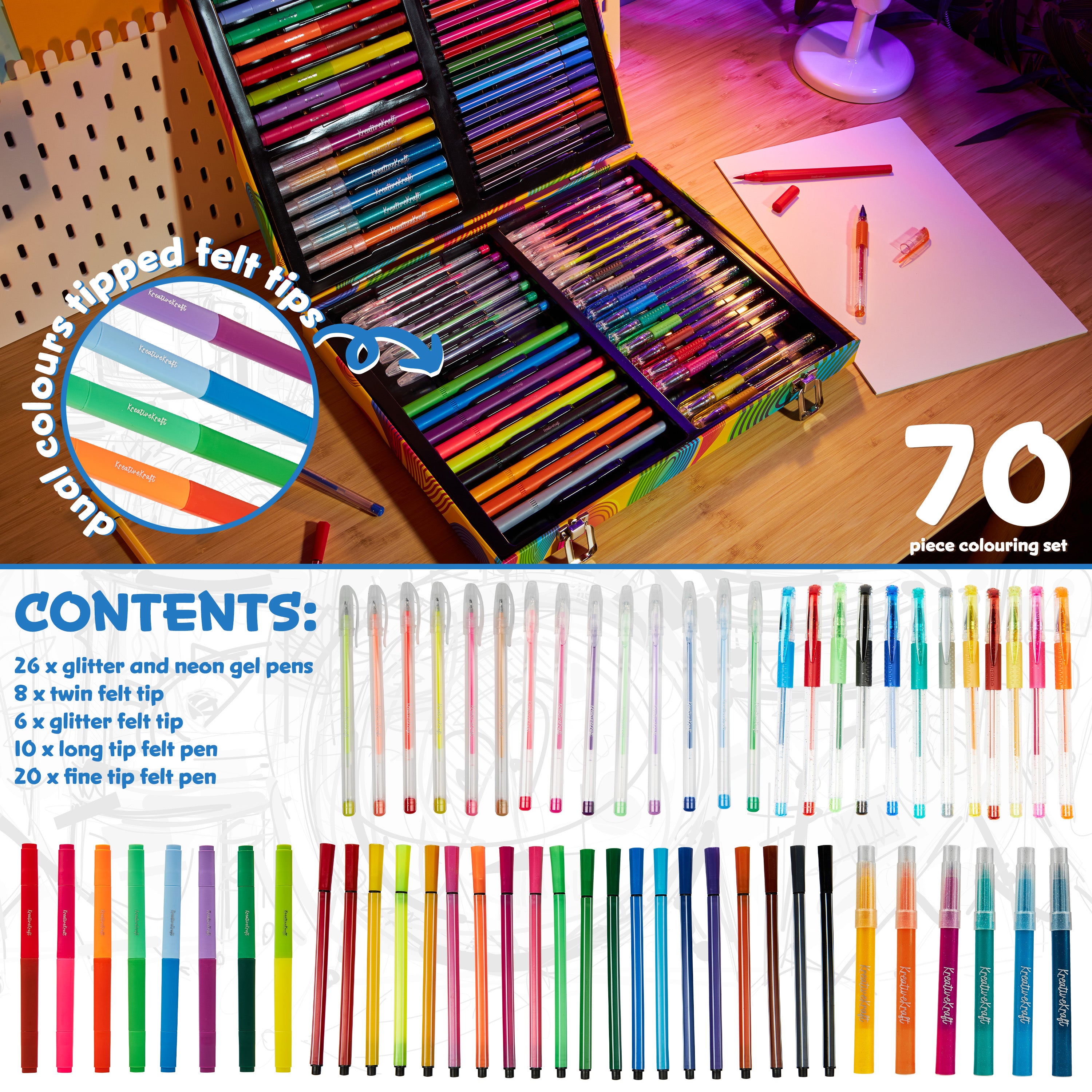 kreativekraft-kit-coloriage-70-feutres-paillet-s-mallette-enfant image 6