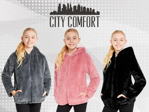 get-trend-girls-manteau-fausse-fourrure-capuche-noir-7-14-ans image 1