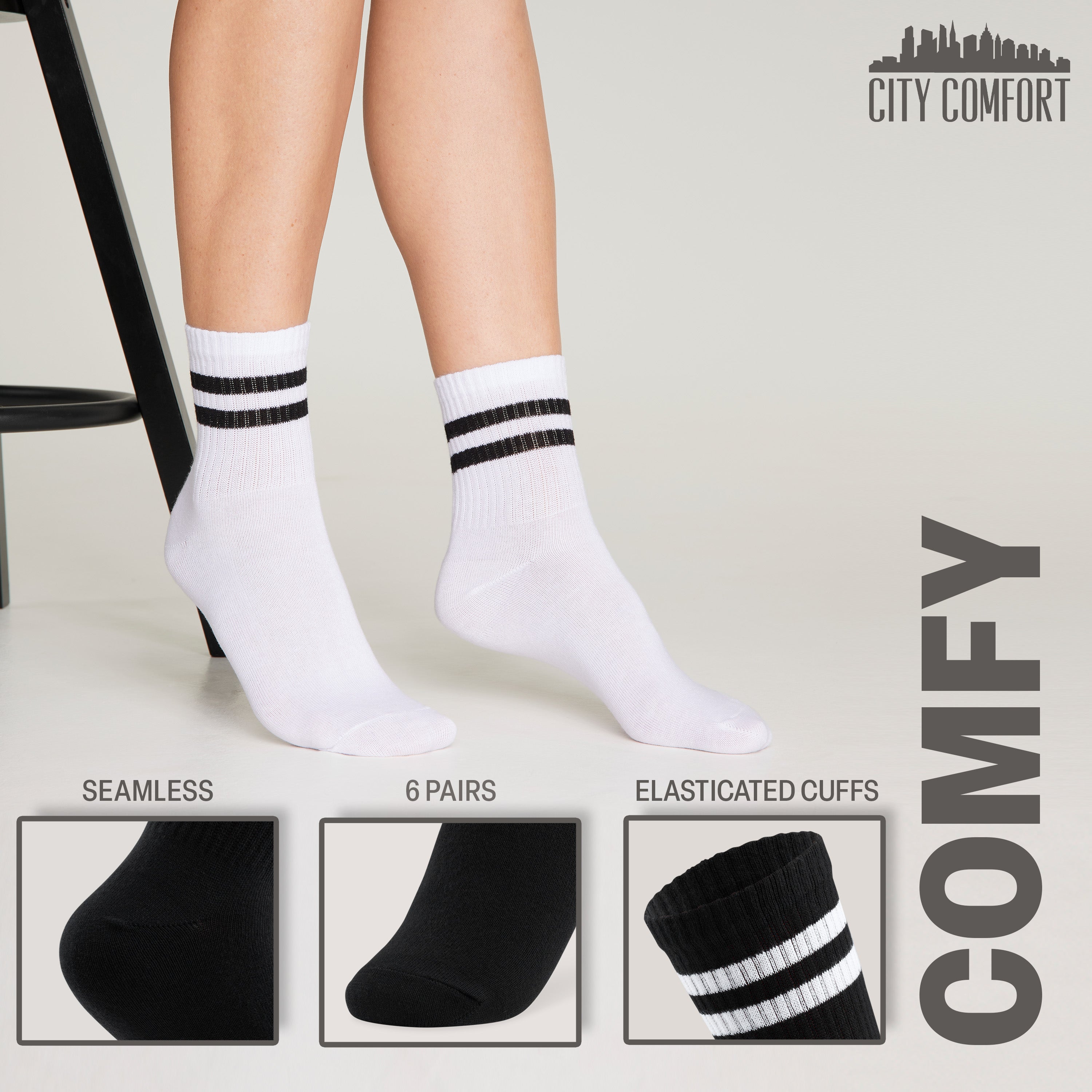 citycomfort-chaussettes-femme-sport-lot-6-coton-r-tro image 4
