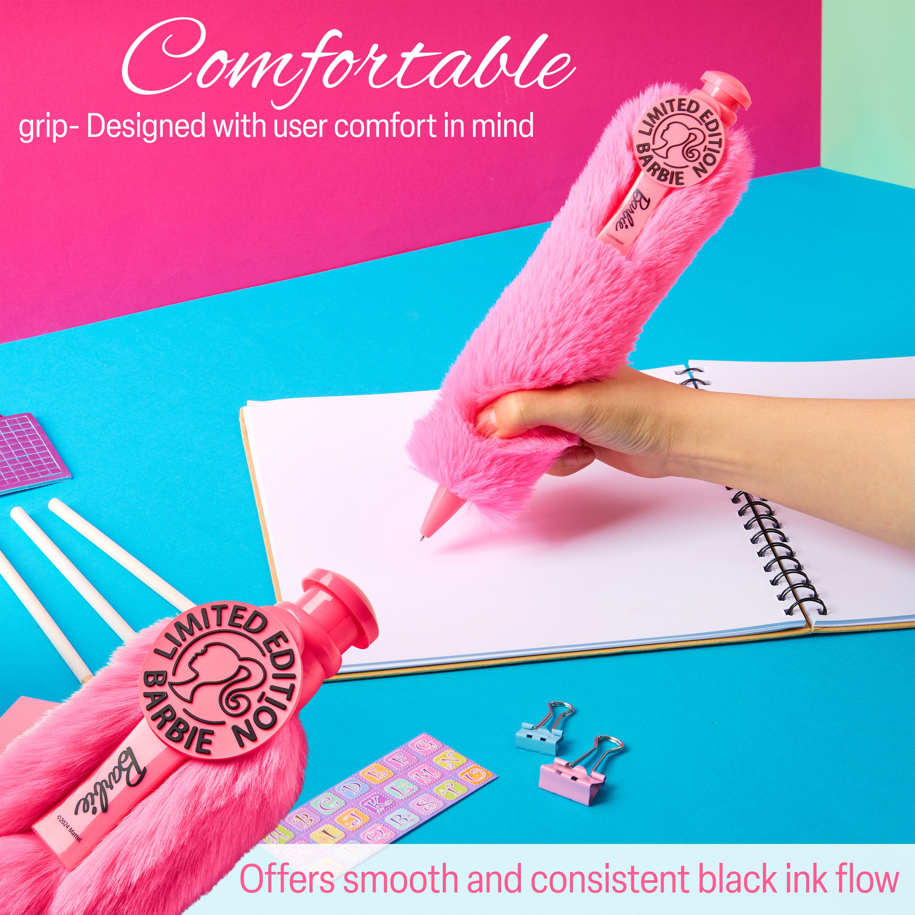 barbie-stylo-bille-pompon-rose-encre-noire-doux image 6
