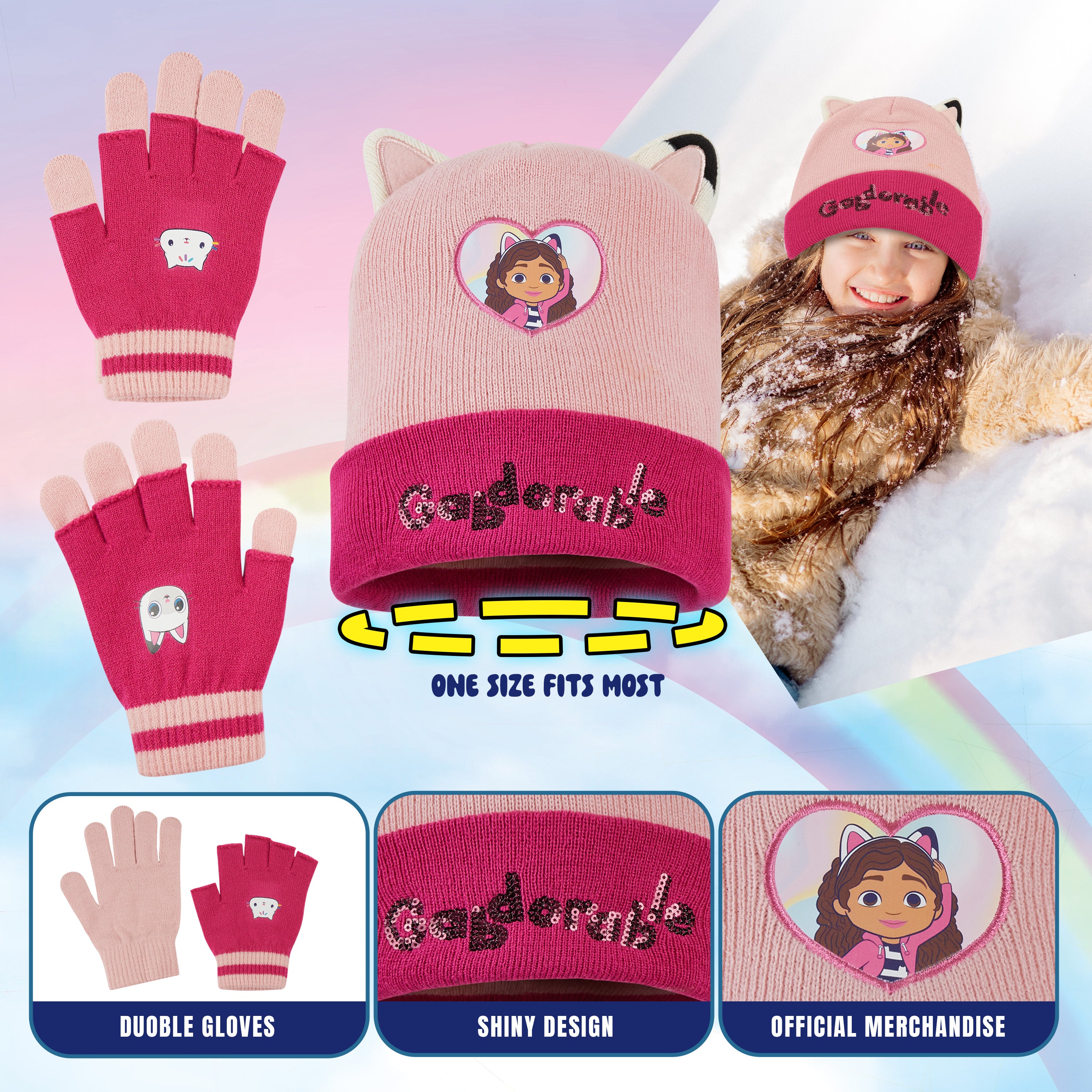 gabby-s-dollhouse-bonnet-gants-fille-hiver-rose-2-pi-ces image 5
