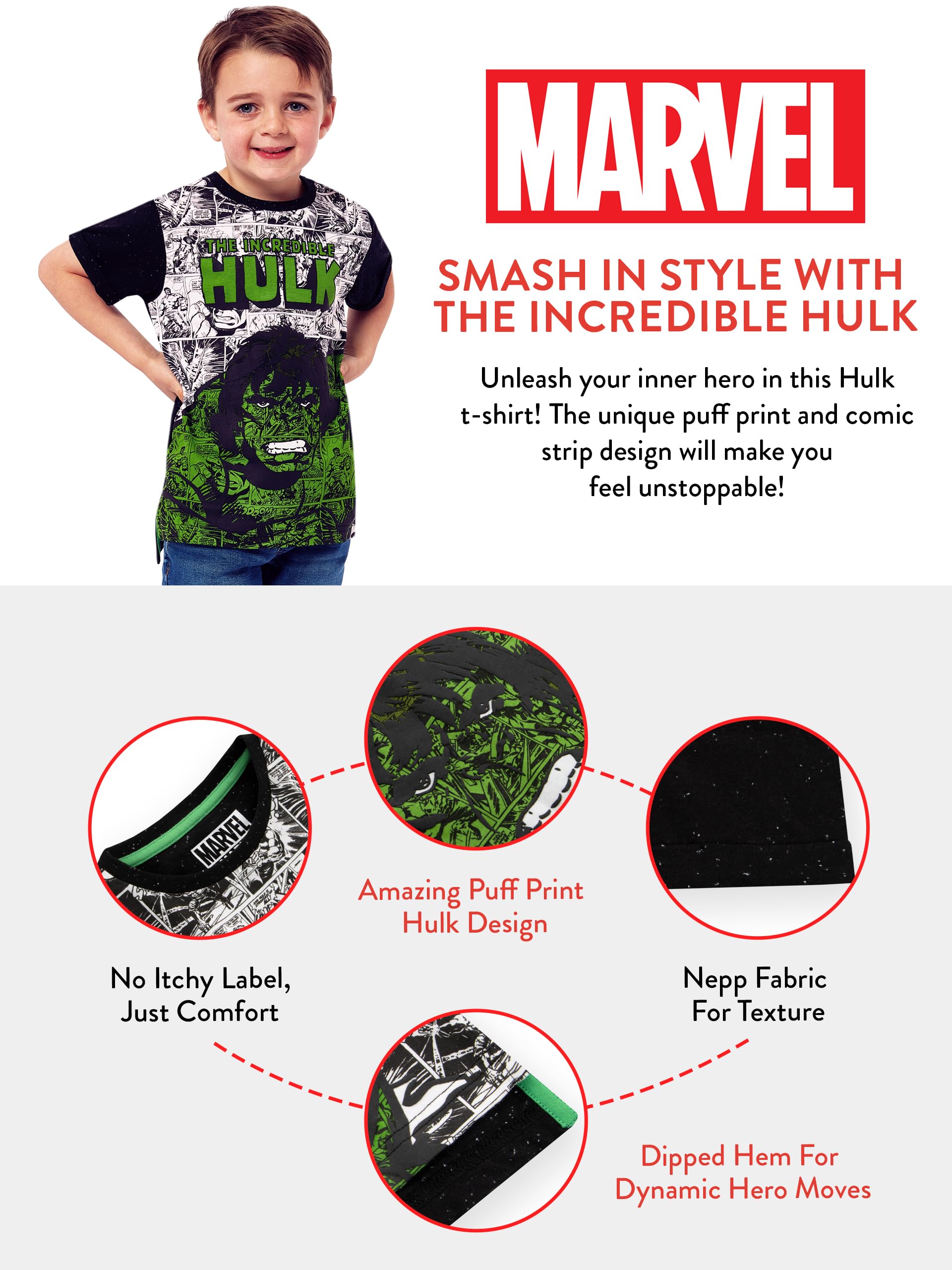 marvel-hulk-t-shirt-gar-on-7-8-ans-manches-courtes-vert-coton image 6
