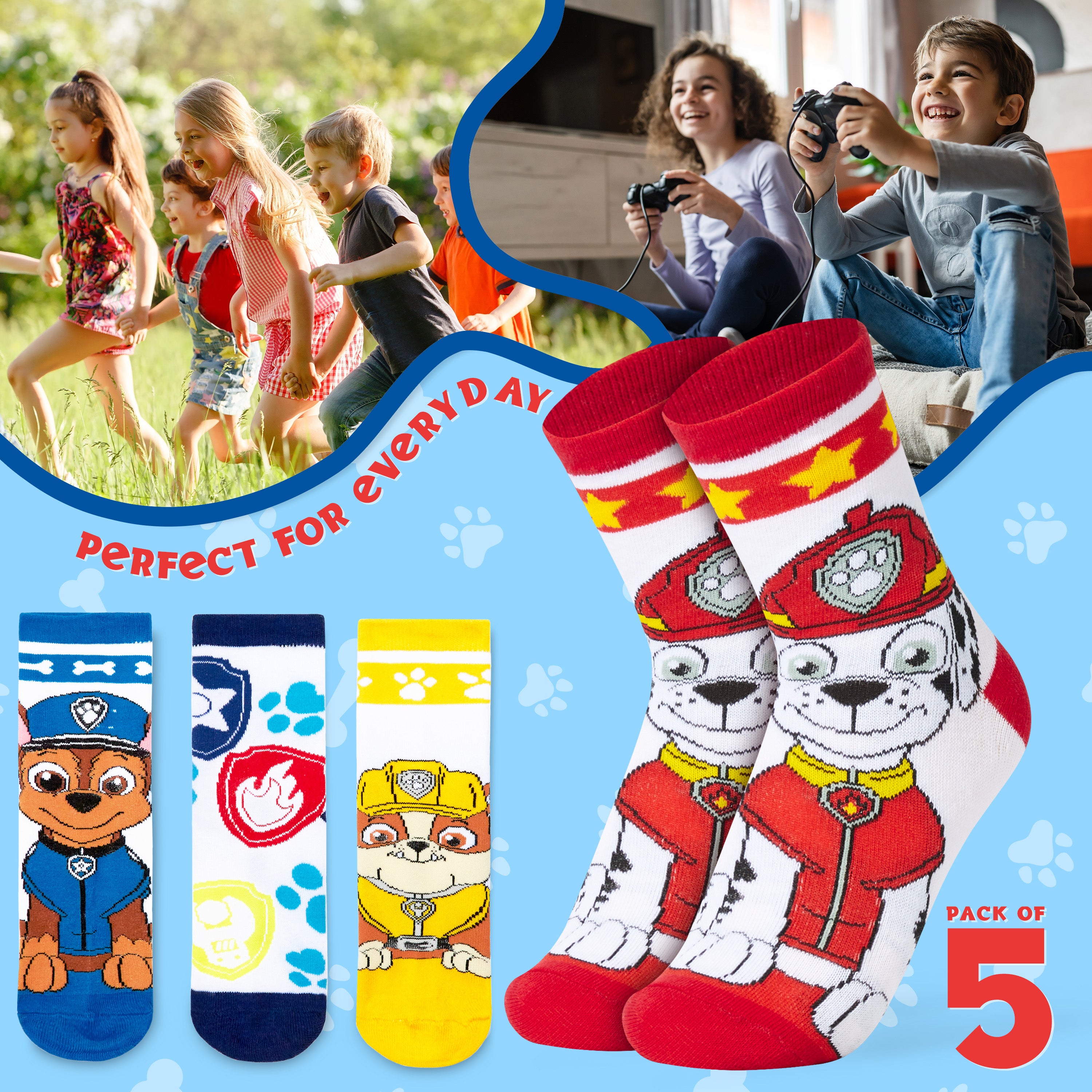 paw-patrol-lot-5-paires-chaussettes-gar-on-mi-mollet image 5