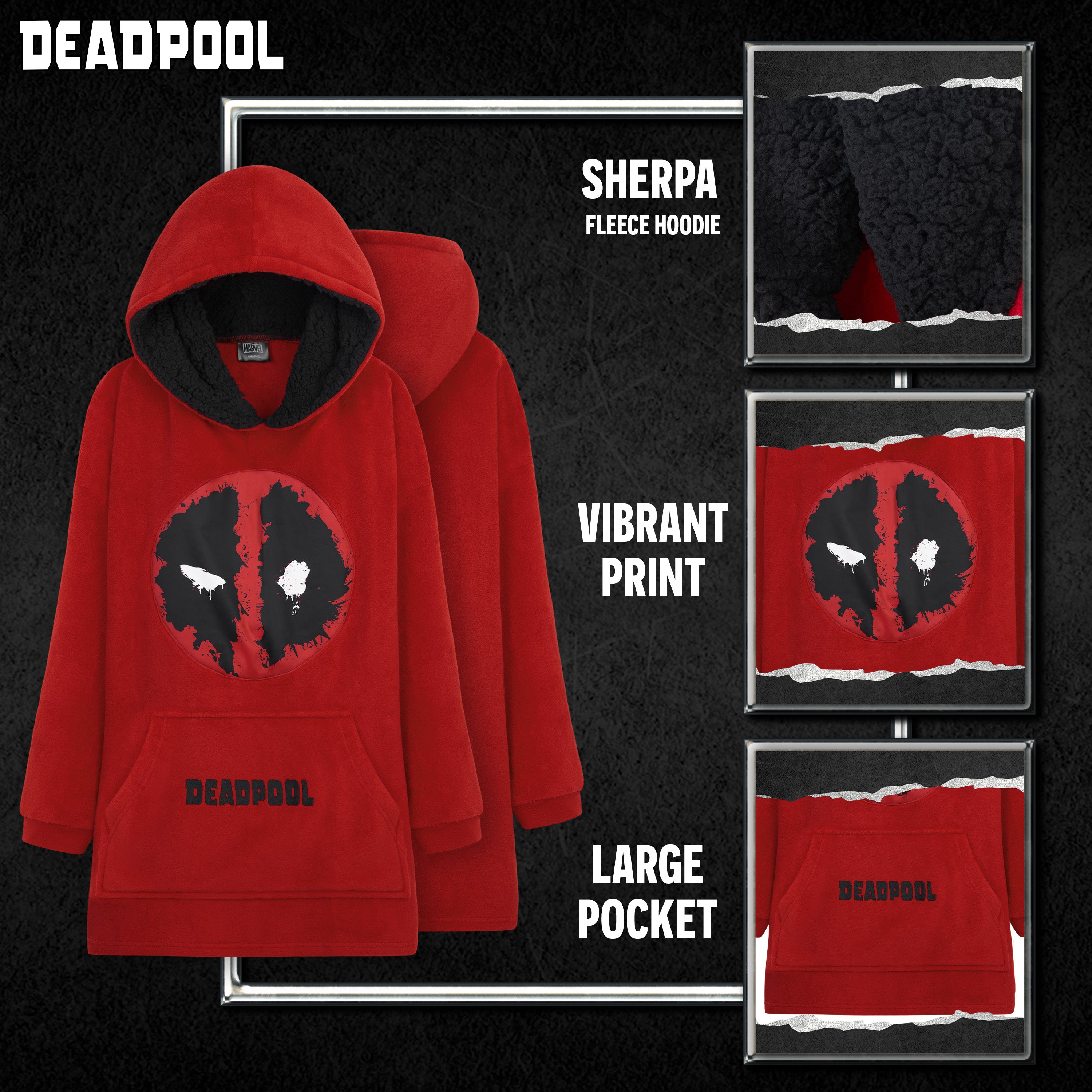 marvel-plaid-sweat-capuche-oversize-homme-ado-deadpool image 4