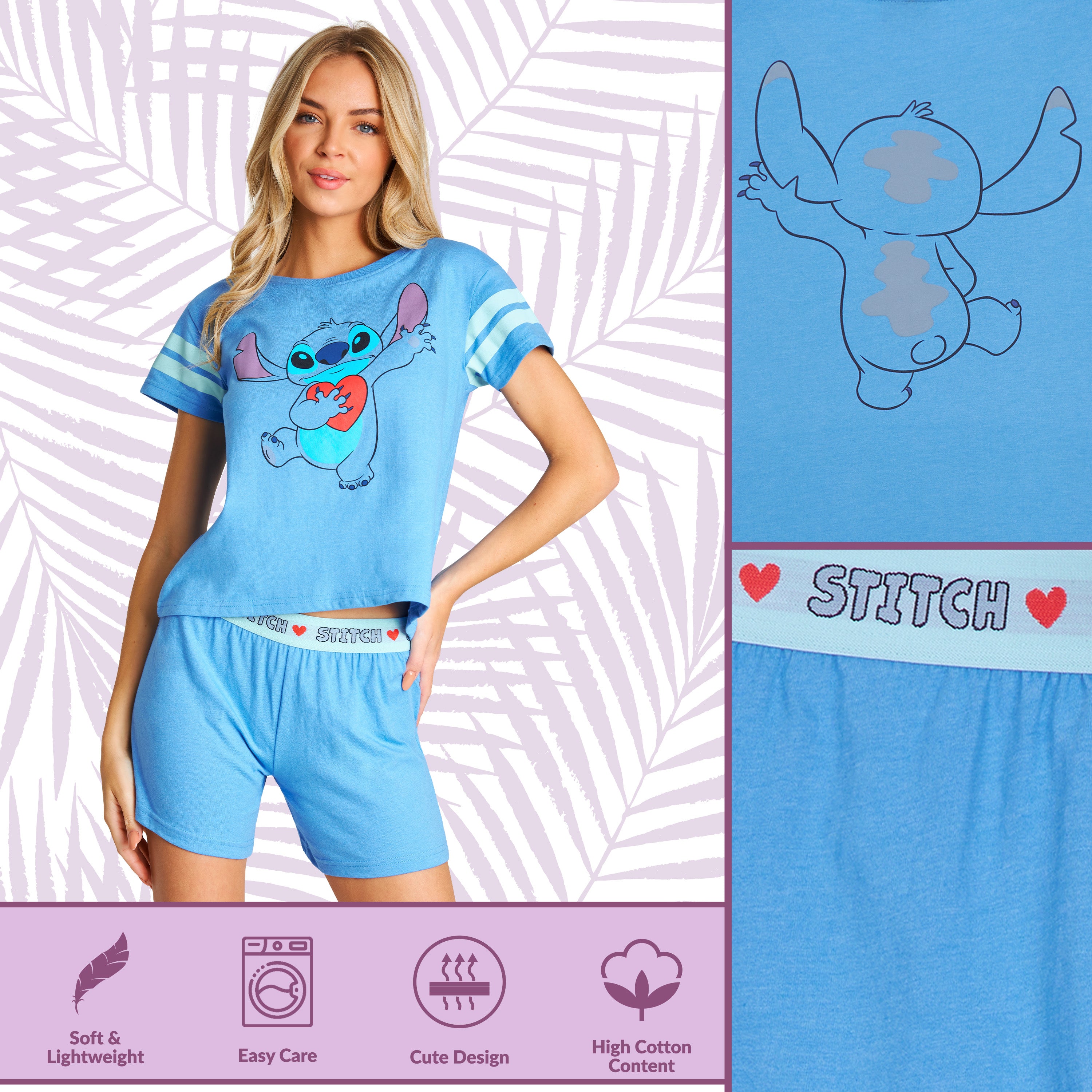 disney-stitch-pyjama-femme-short-coton-2-pi-ces-bleu image 4