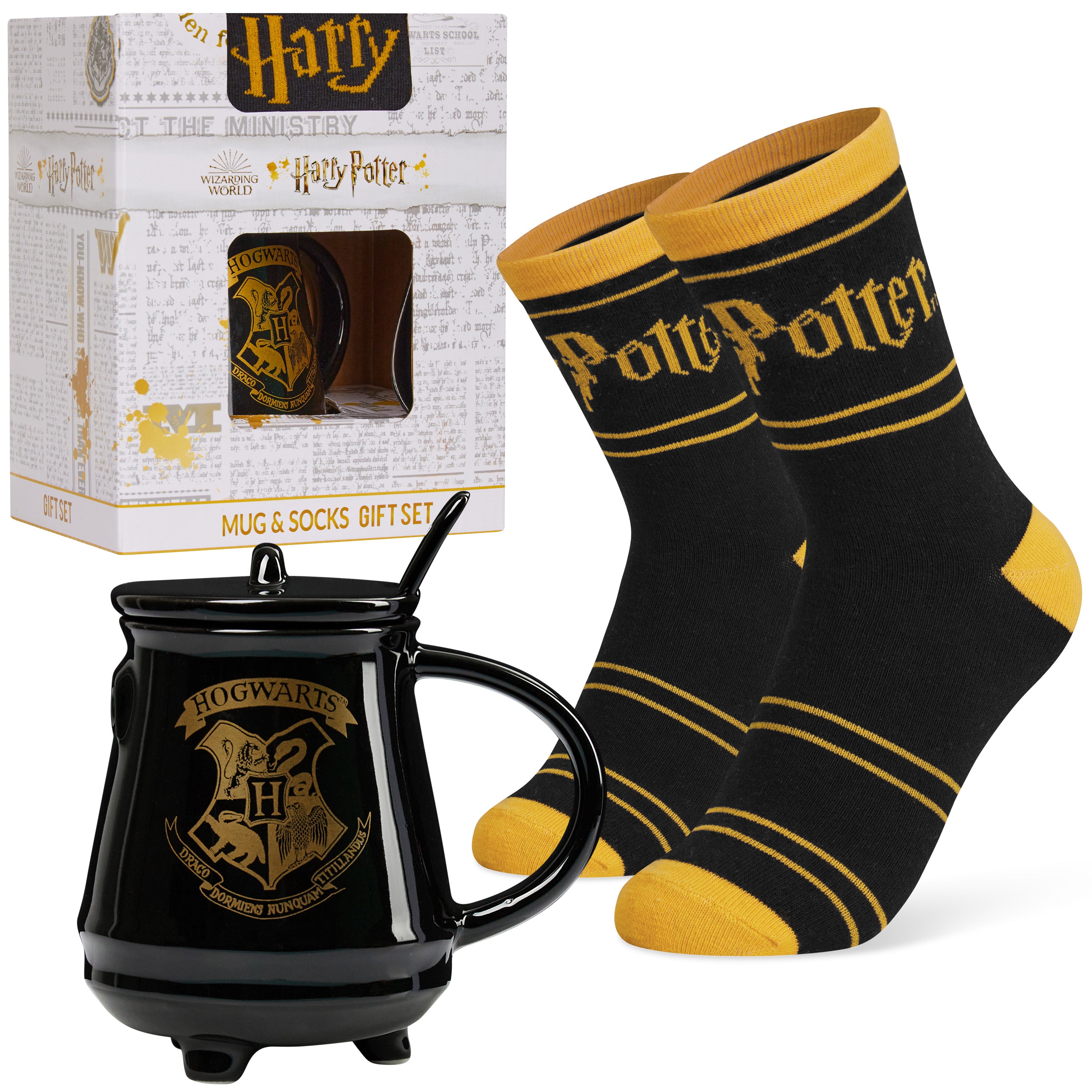 harry-potter-mug-noir-450ml-coffret-cadeau-chaussettes-femme-c-ramique image 1
