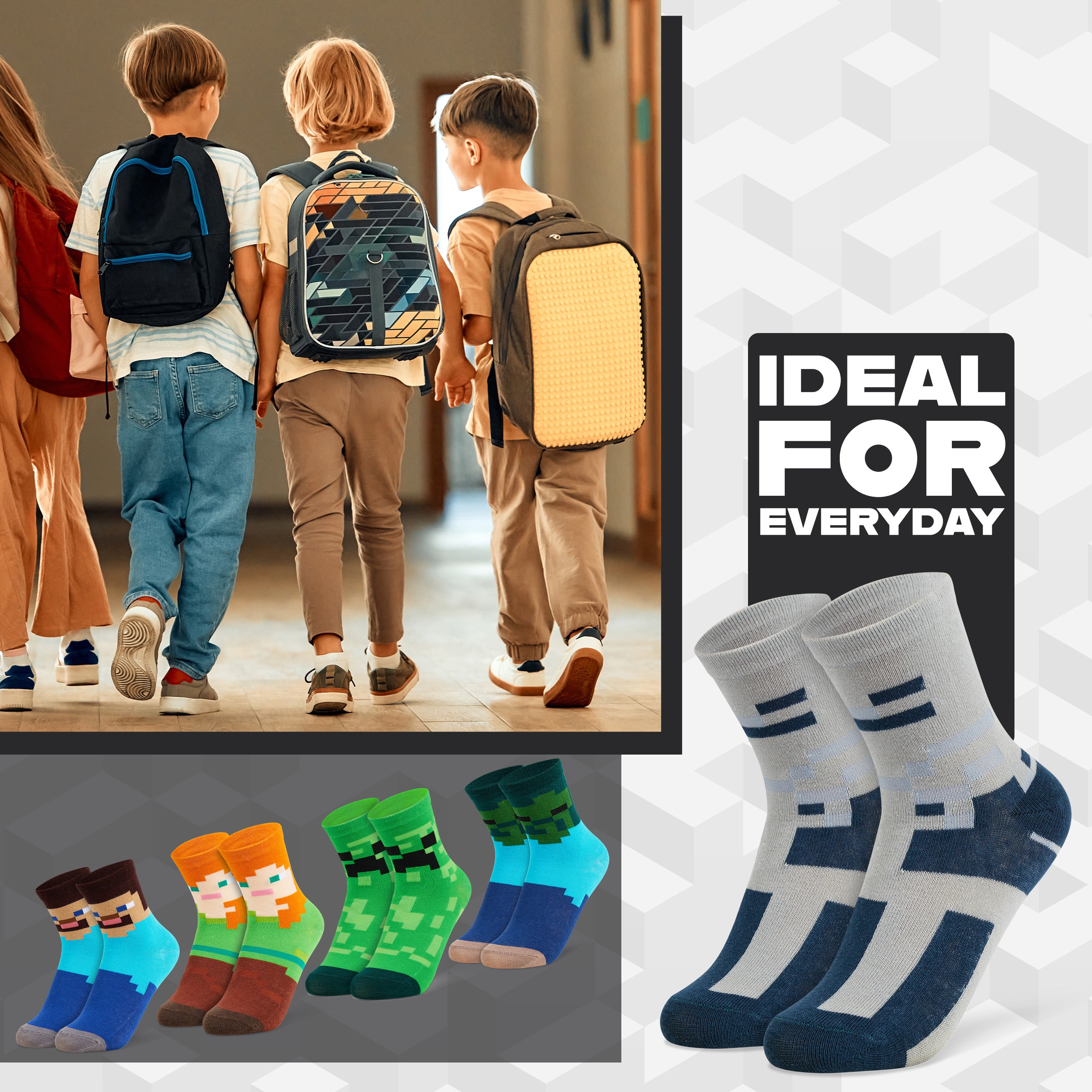 get-trend-minecraft-chaussettes-gar-on-mi-mollet-lot-3-5 image 5